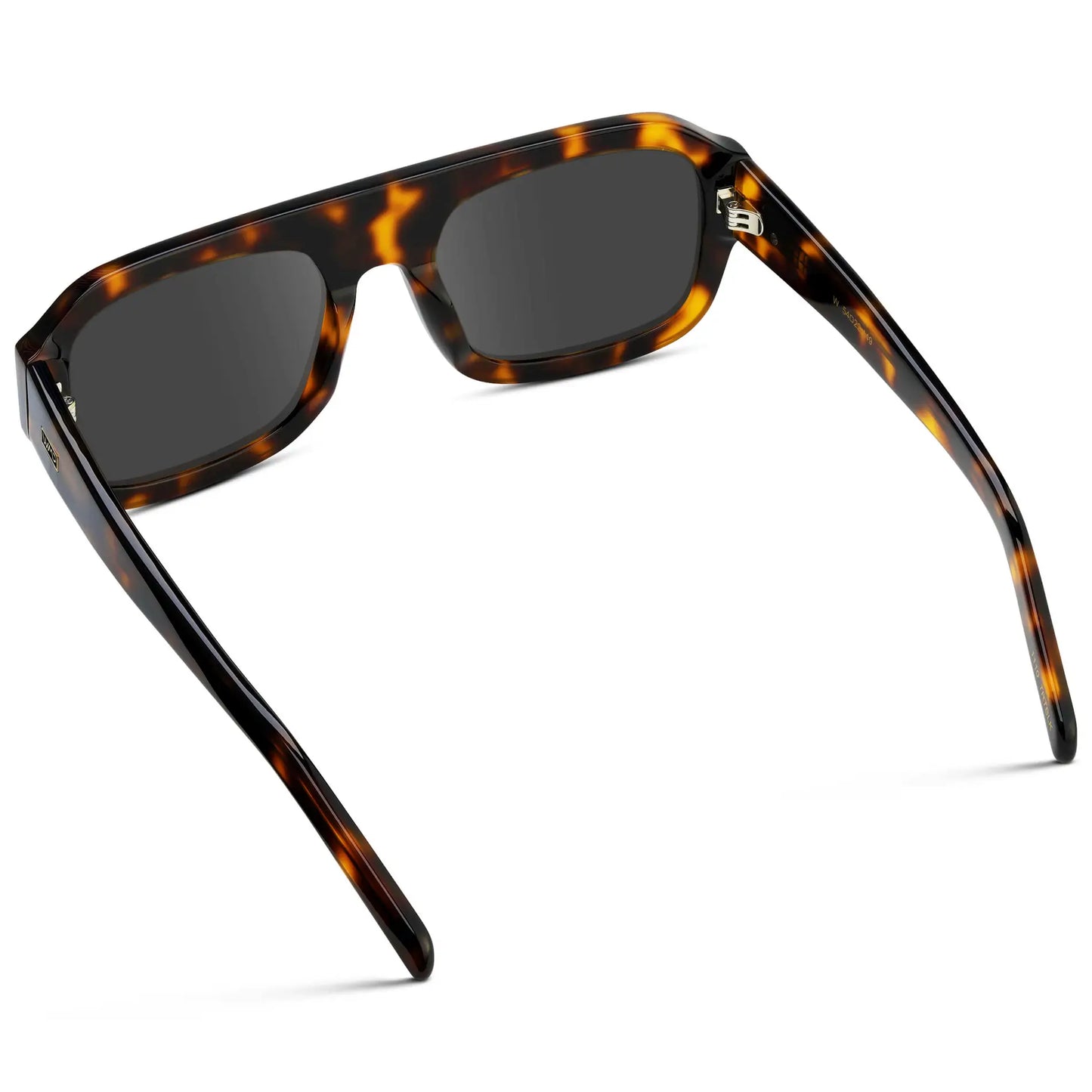 Brown Tortoise / Grey || Back view of Women's Chunky Rectangular Prescription Sunglasses with Brown Tortoise Acetate Frame and Grey Prescription Lens on a white background