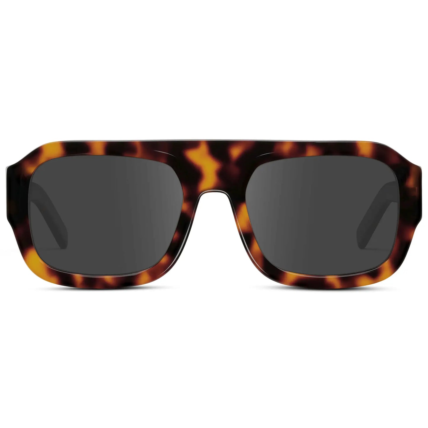 Brown Tortoise / Grey || Women's Chunky Rectangular Prescription Sunglasses with Brown Tortoise Acetate Frame and Grey Prescription Lens on a white background 