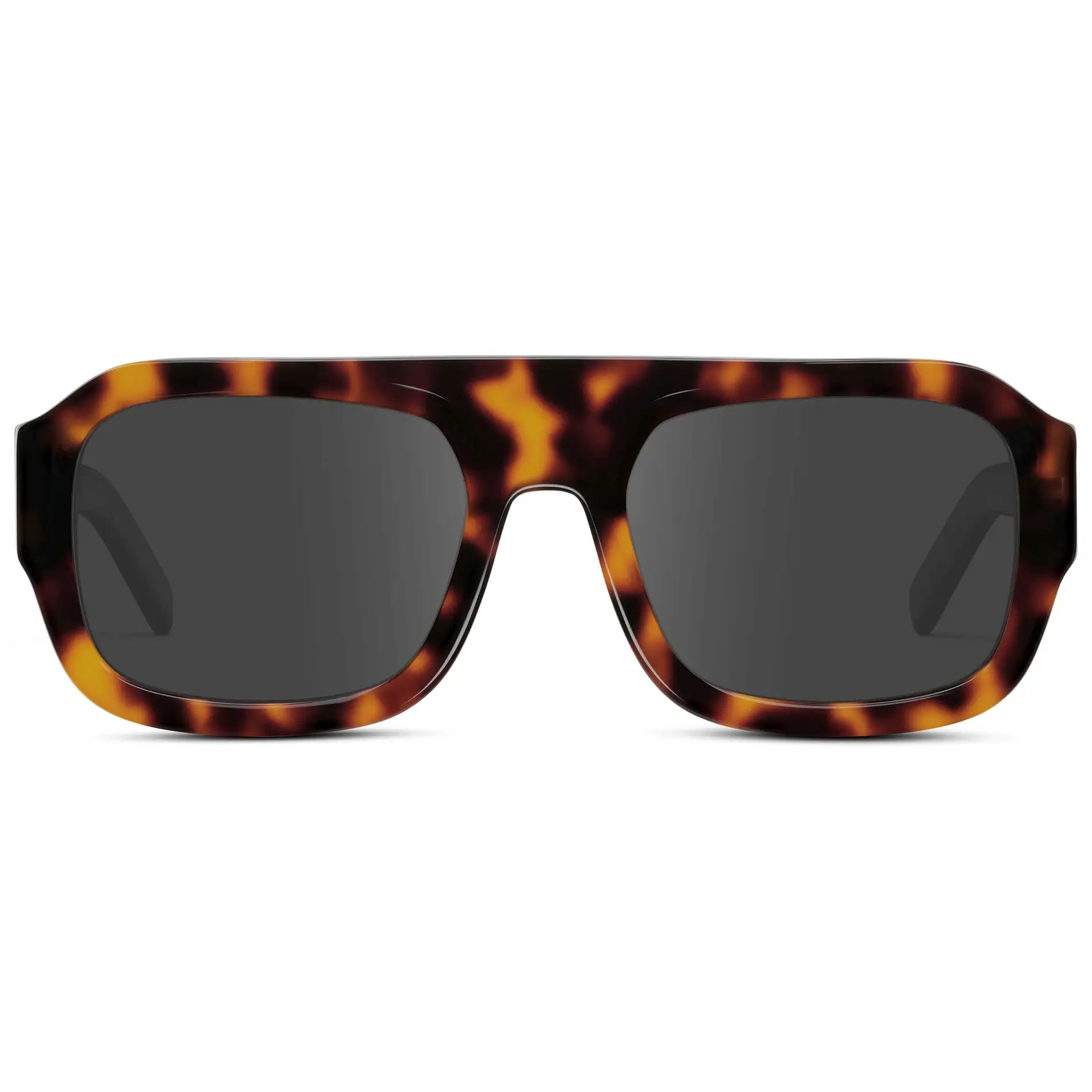 Brown Tortoise / Grey || Women's Chunky Rectangular Prescription Sunglasses with Brown Tortoise Acetate Frame and Grey Prescription Lens on a white background 