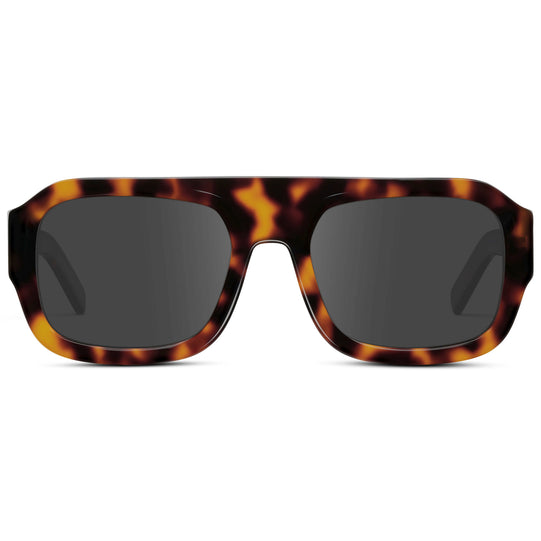 Brown Tortoise / Grey || Women's Chunky Rectangular Prescription Sunglasses with Brown Tortoise Acetate Frame and Grey Prescription Lens