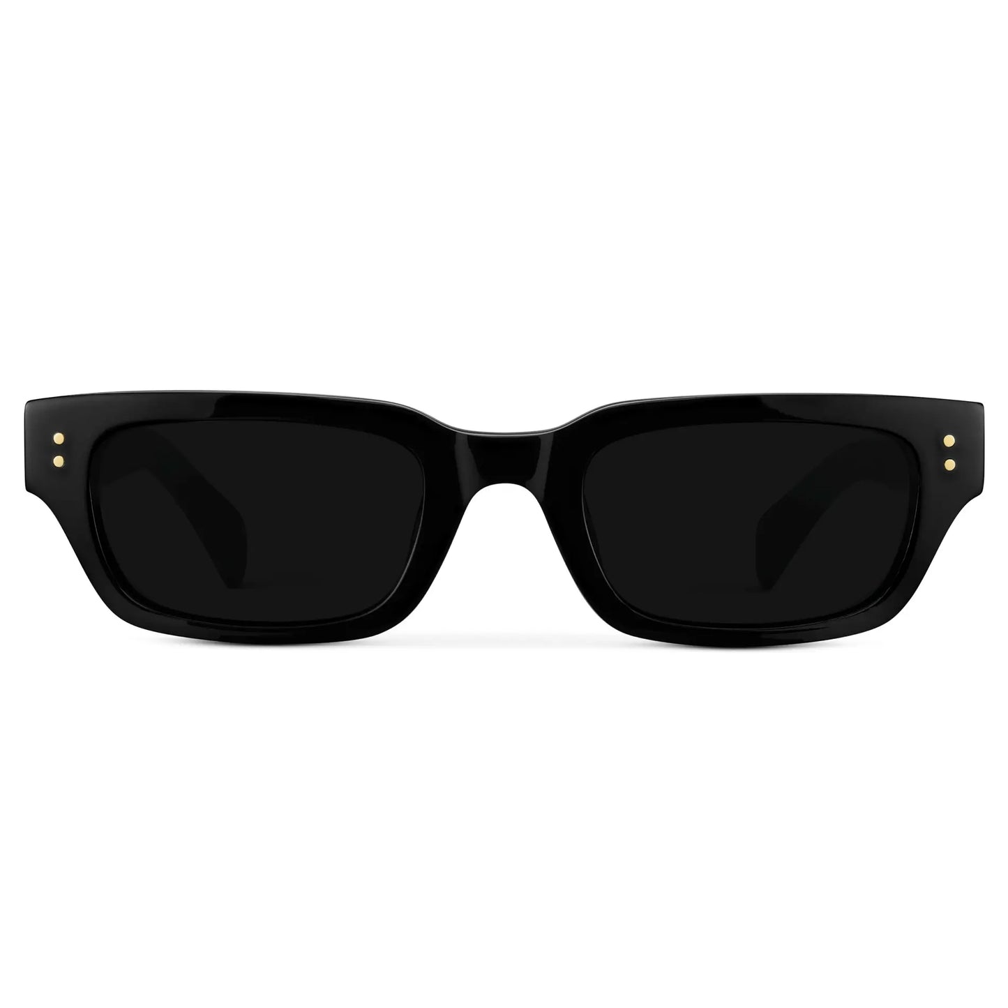 Black / Triple Black Lens || Women's Rectangular Polarized Sunglasses with Black Frame and Black Lenses on a white background