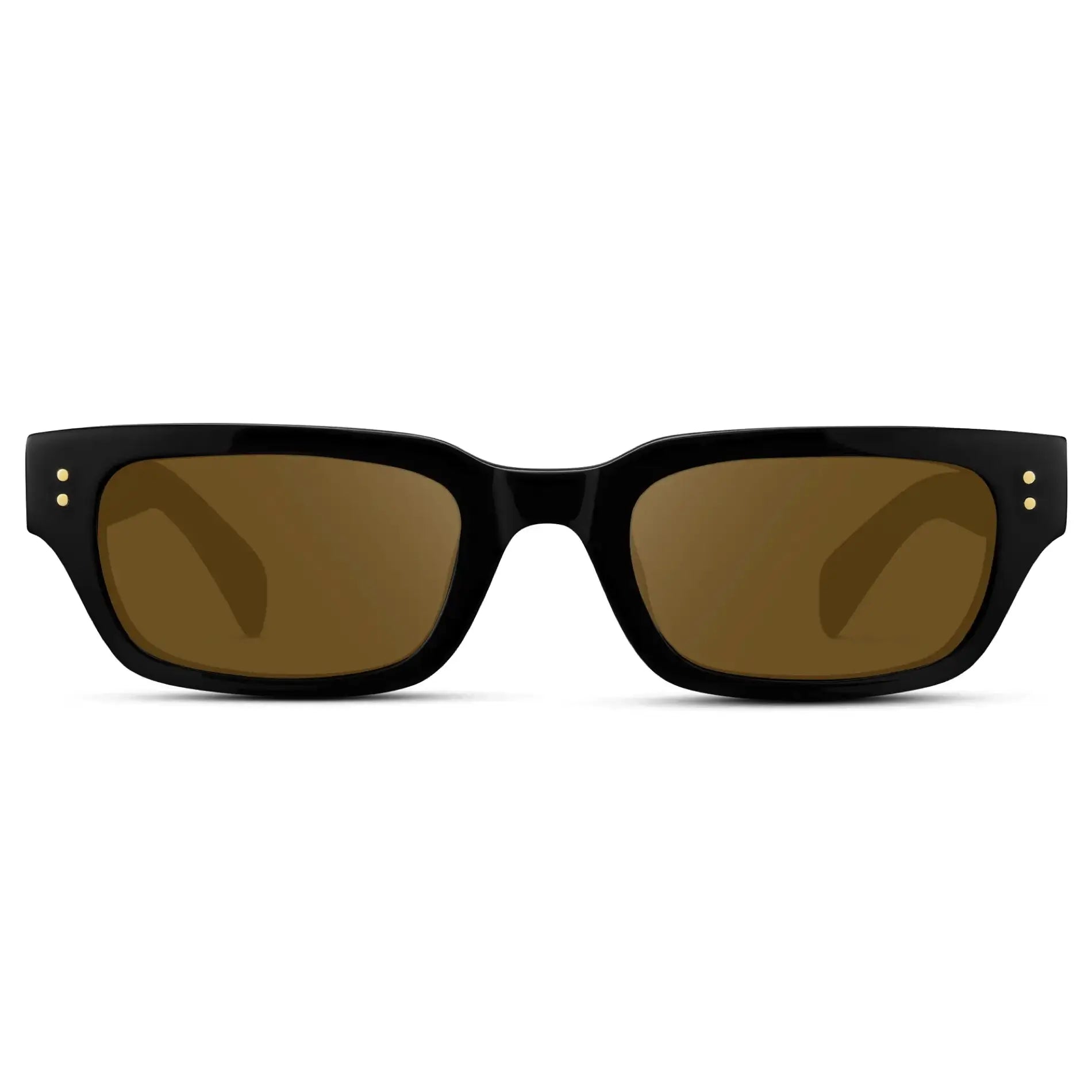 Black / Amber || Women's Rectangular Prescription Sunglasses with Black Frame and Amber Prescription Lens on a white background