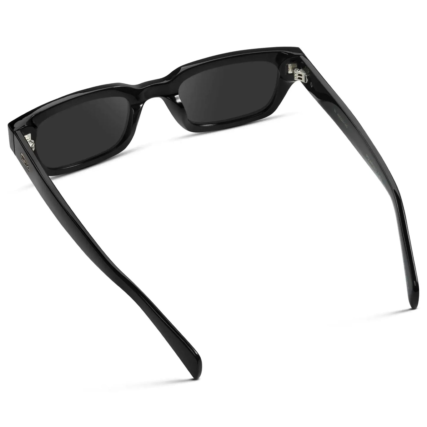 Black / Grey || Back view of Women's Rectangular Prescription Sunglasses with Black Frame and Grey Prescription Lens on a white background