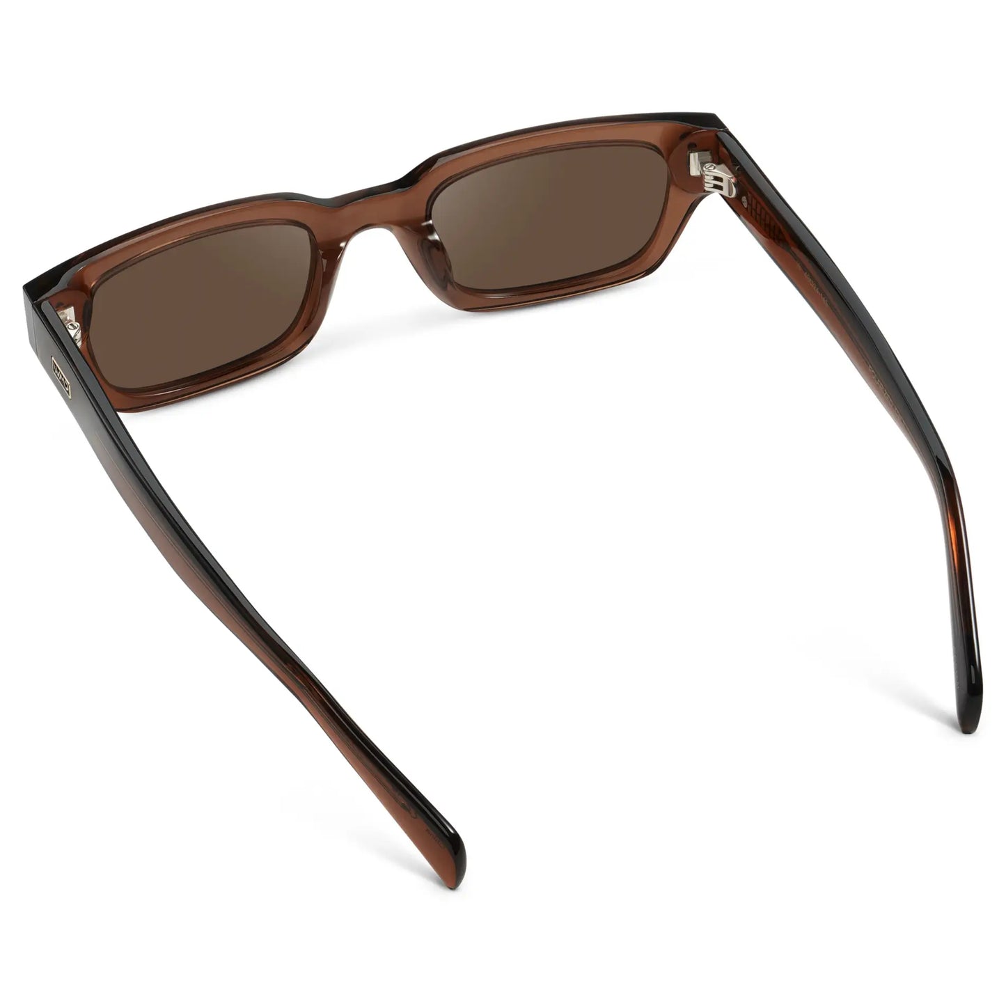 Cocoa Brown / Brown Lens || Back view of Women's Rectangular Polarized Sunglasses with Cocoa Brown Frame and Brown Lenses on a white background