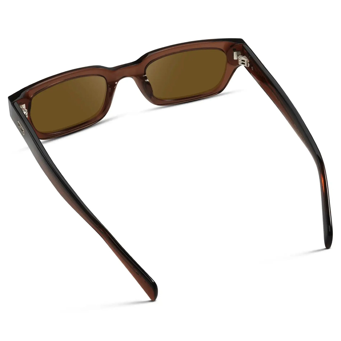Cocoa Brown / Amber || Back view of Women's Rectangular Prescription Sunglasses with Cocoa Brown Frame and Amber Prescription Lens on a white background