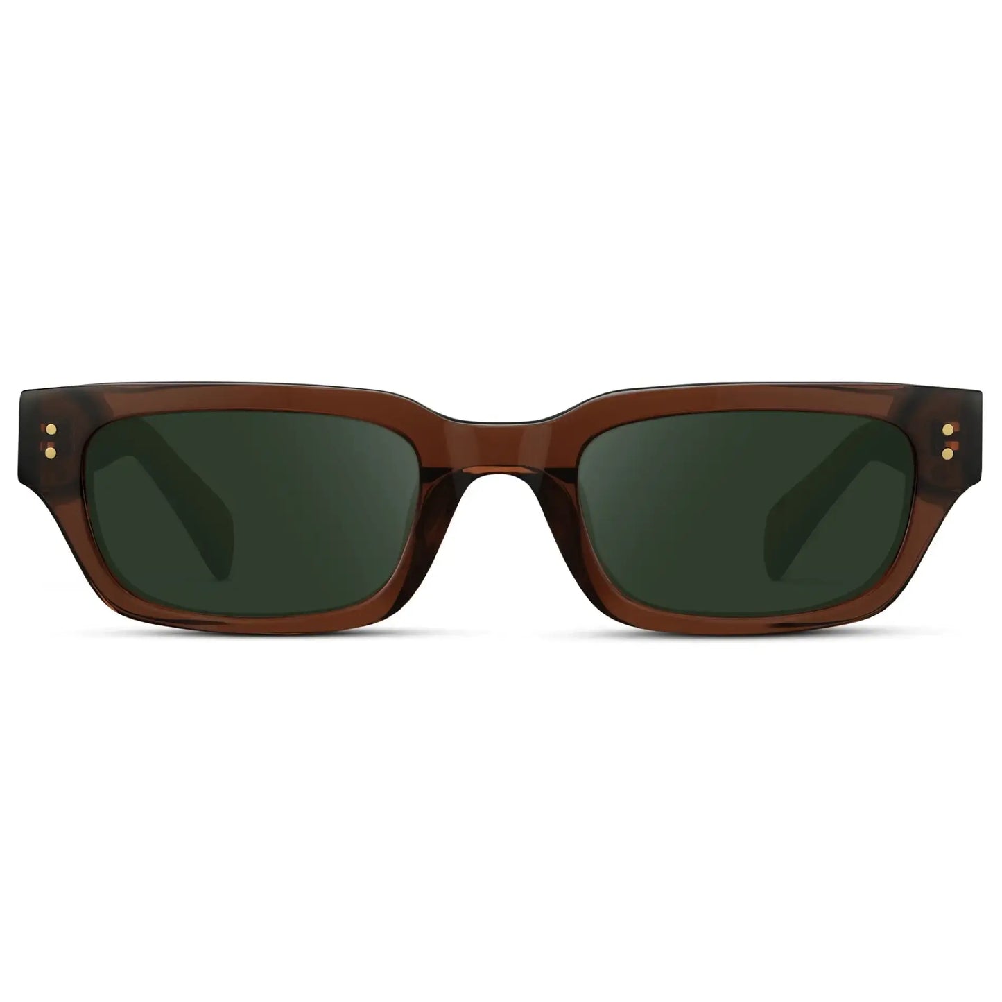 Cocoa Brown / G15 || Women's Rectangular Prescription Sunglasses with Cocoa Brown Frame and Green Prescription Lens on a white background