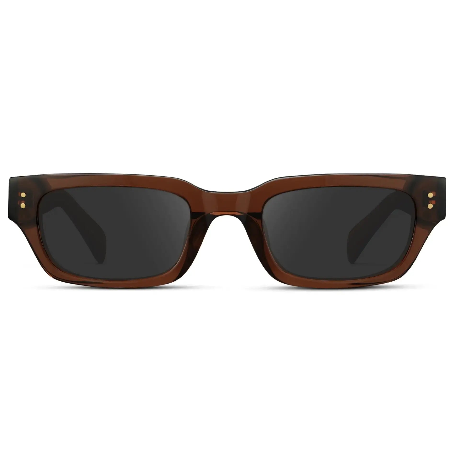 Cocoa Brown / Grey || Women's Rectangular Prescription Sunglasses with Cocoa Brown Frame and Grey Prescription Lens on a white background