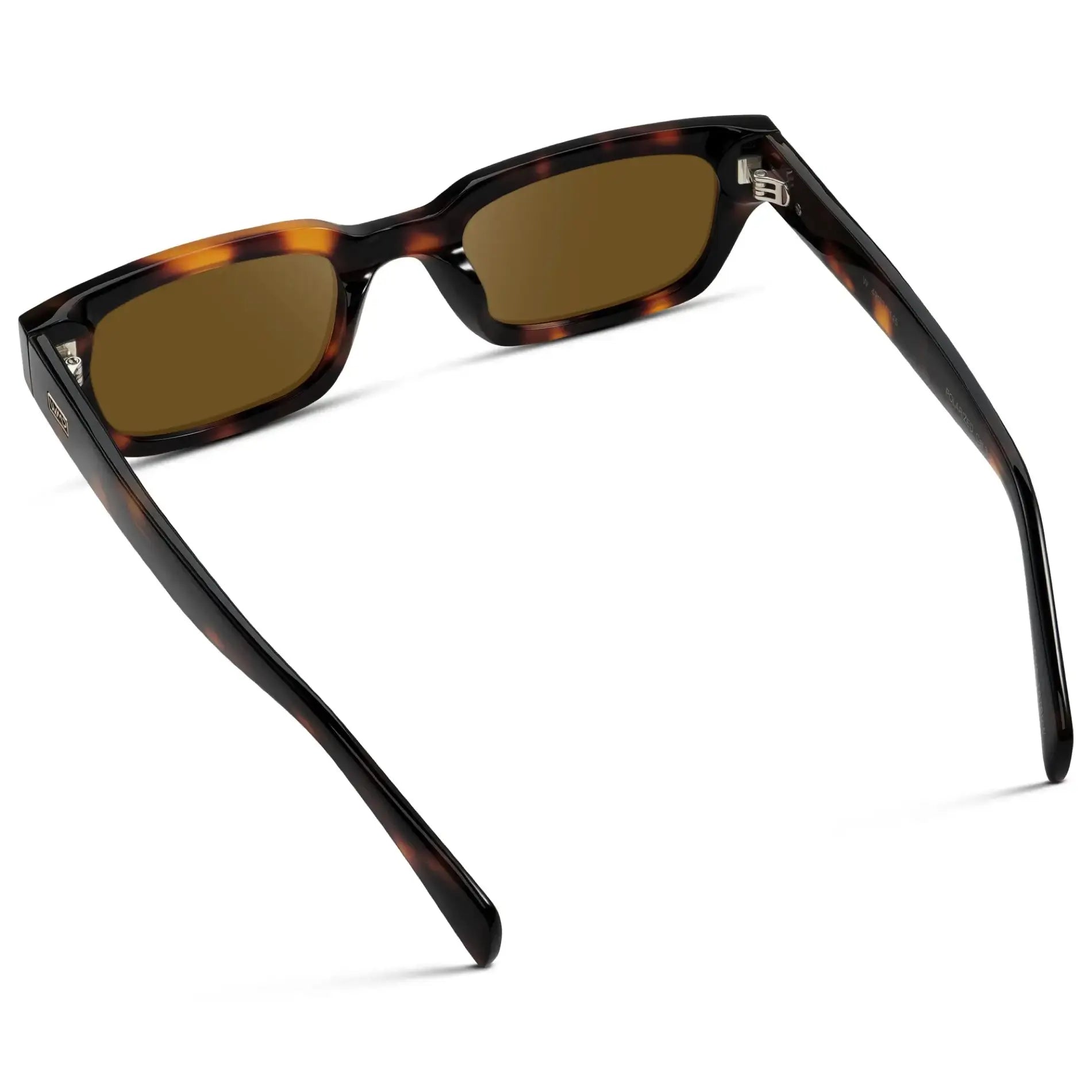 Brown Tortoise / Amber || Back view of Women's Rectangular Prescription Sunglasses with Brown Tortoise Frame and Amber Prescription Lens on a white background