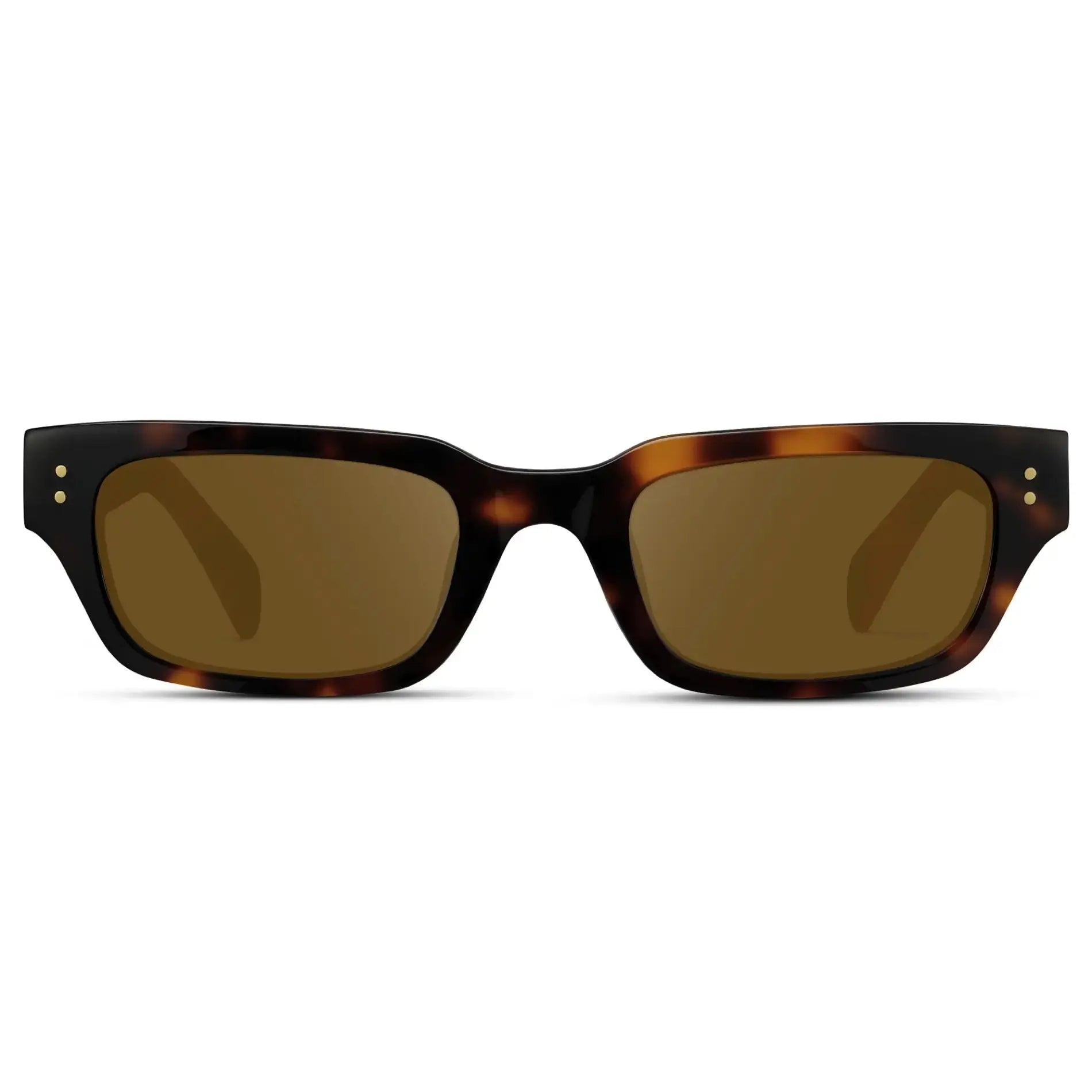 Brown Tortoise / Amber || Women's Rectangular Prescription Sunglasses with Brown Tortoise Frame and Amber Prescription Lens on a white background