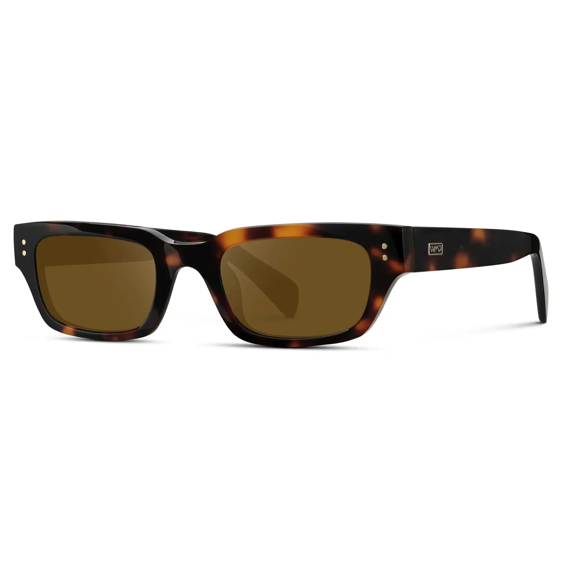Brown Tortoise / Amber || Side view of Women's Rectangular Prescription Sunglasses with Brown Tortoise Frame and Amber Prescription Lens on a white background