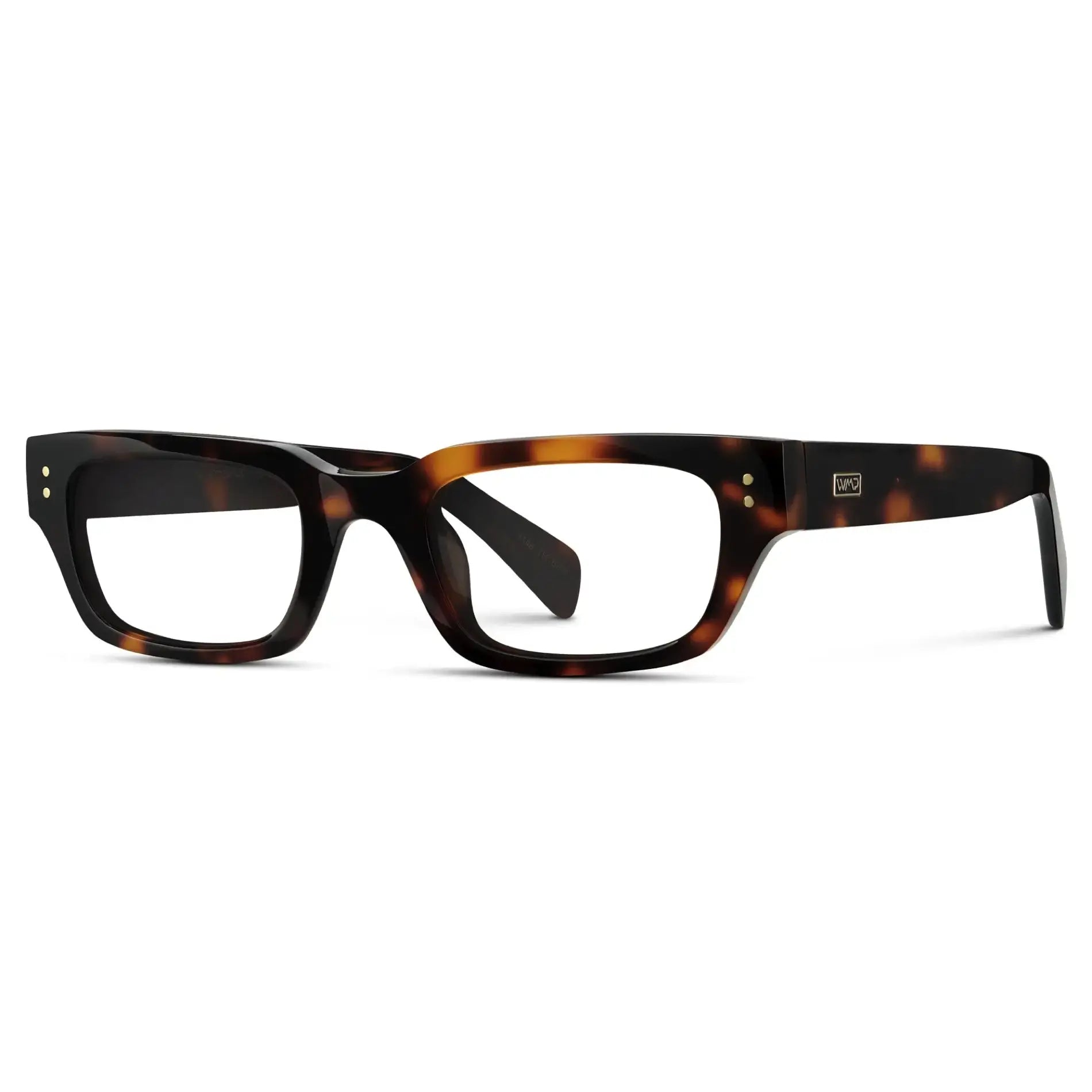 Brown Tortoise || Side view of Women's Rectangular Prescription Eyeglasses with Brown Tortoise Frame and Clear Lenses on a white background