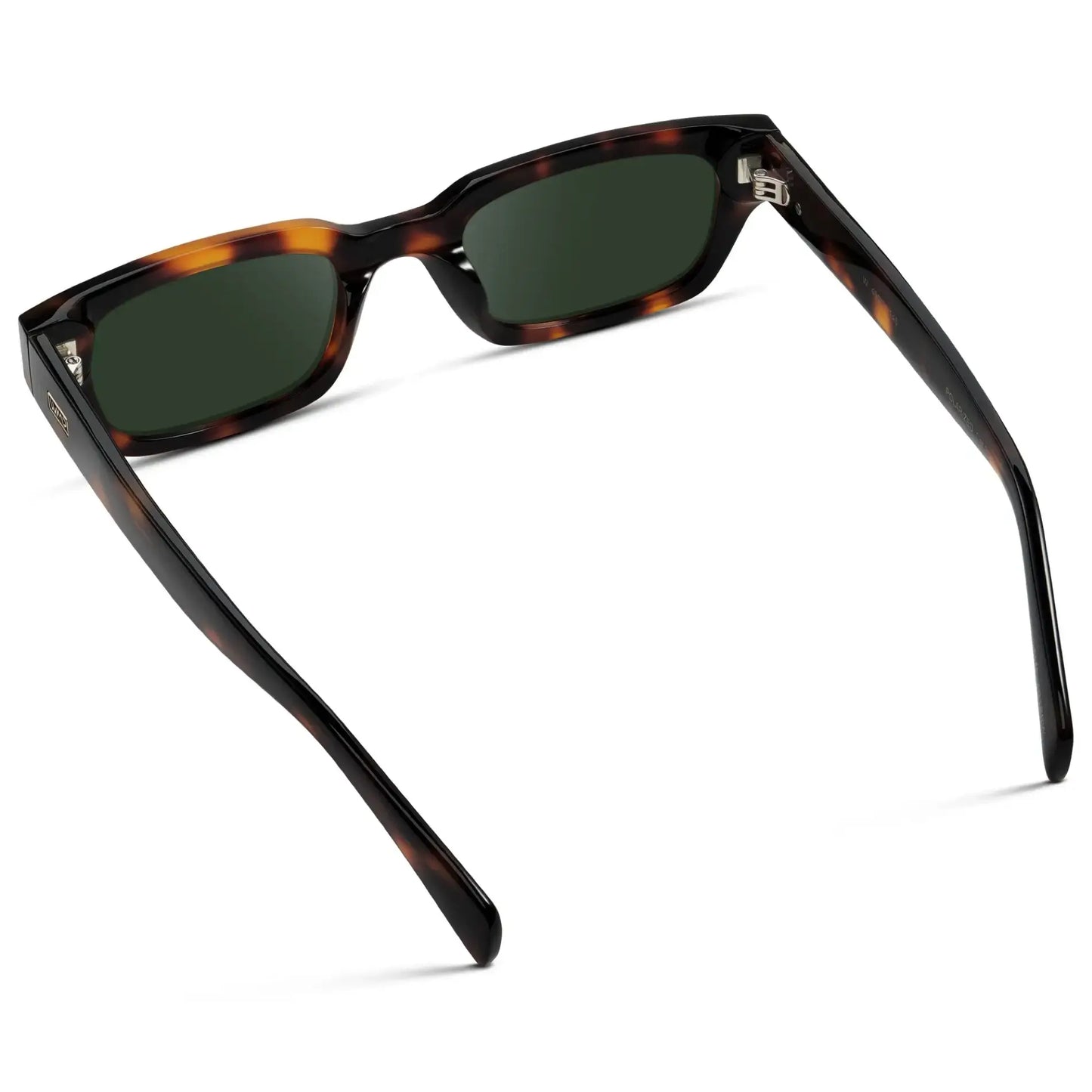 Brown Tortoise / G15 || Back view of Women's Rectangular Prescription Sunglasses with Brown Tortoise Frame and Green Prescription Lens on a white background