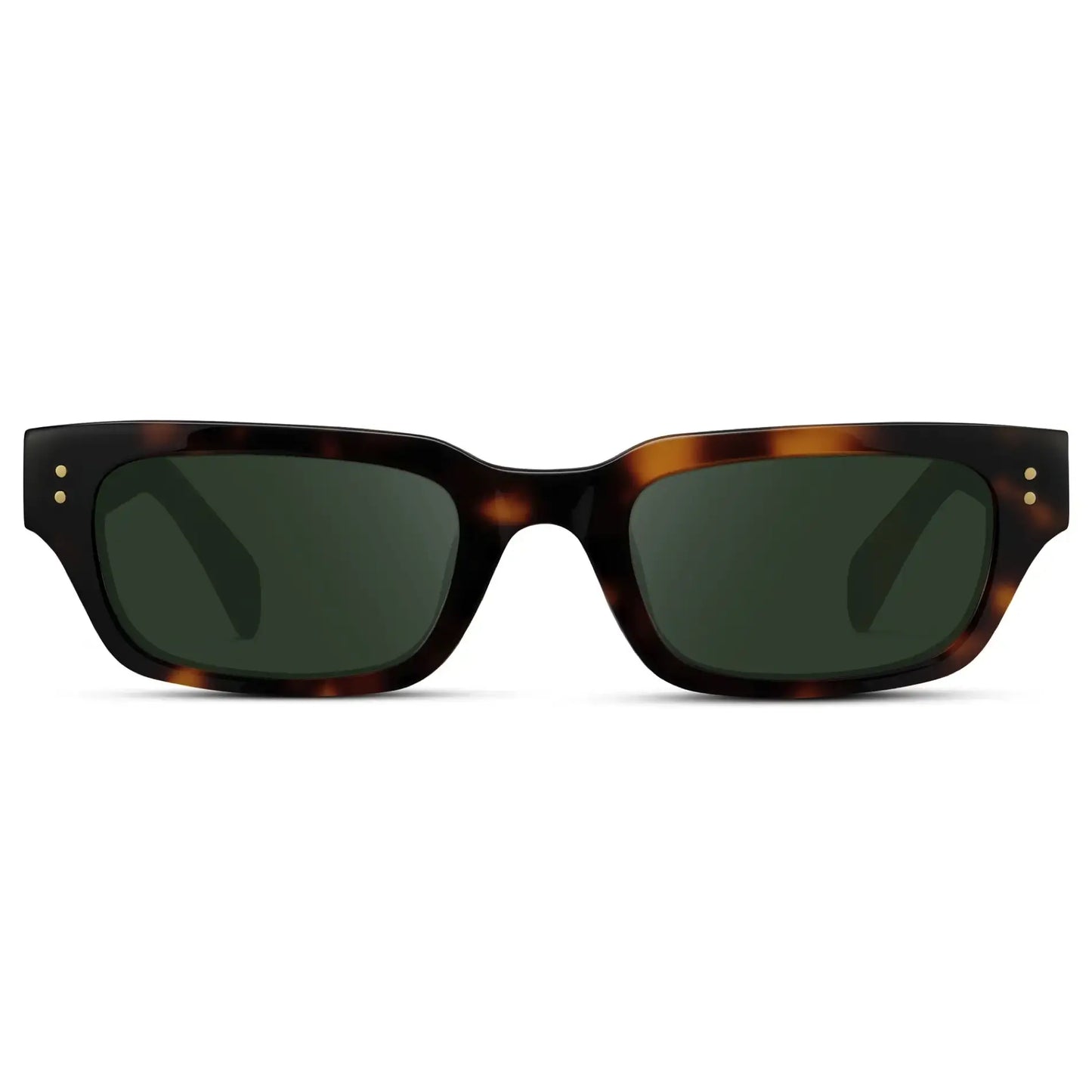 Brown Tortoise / G15 || Women's Rectangular Prescription Sunglasses with Brown Tortoise Frame and Green Prescription Lens on a white background