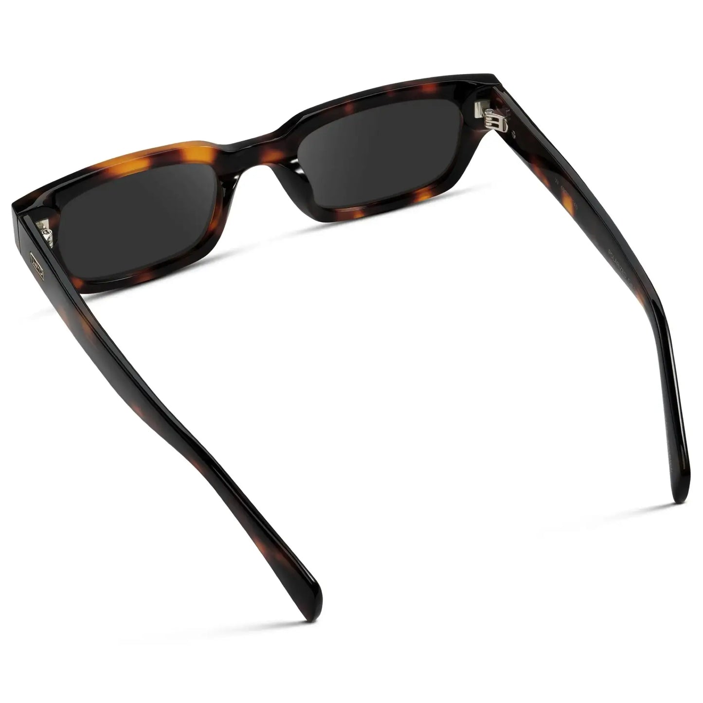 Brown Tortoise / Grey || Back view of Women's Rectangular Prescription Sunglasses with Brown Tortoise Frame and Grey Prescription Lens on a white background