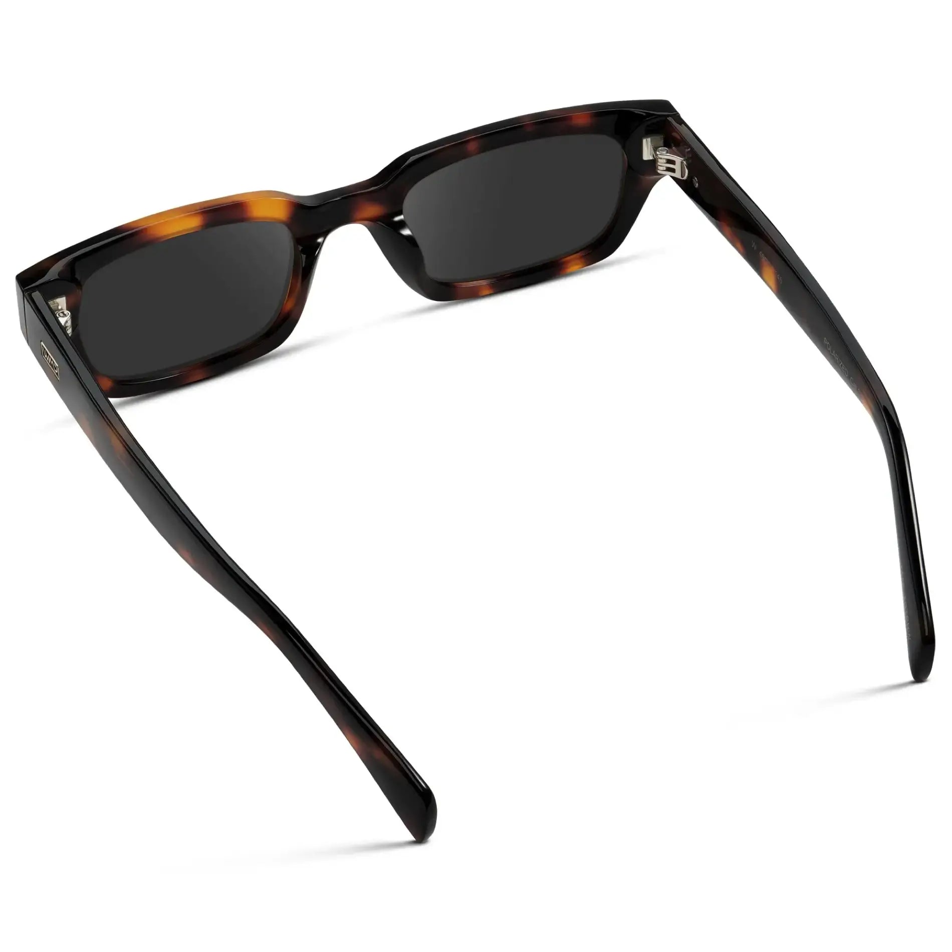 Brown Tortoise / Grey || Back view of Women's Rectangular Prescription Sunglasses with Brown Tortoise Frame and Grey Prescription Lens on a white background