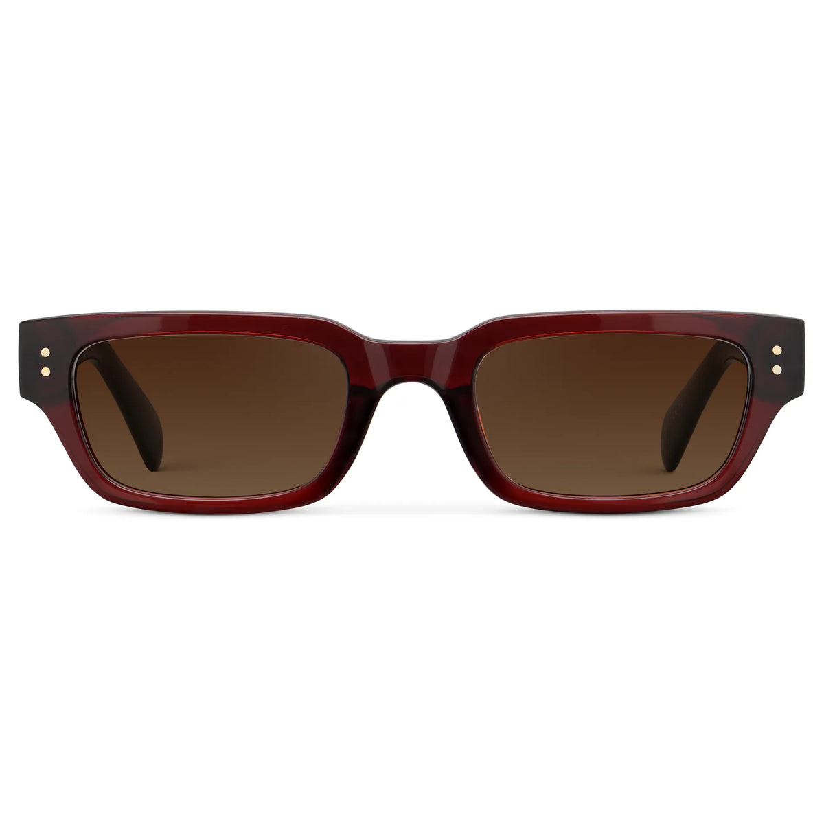 Red Garnet / Brown Gold Gradient Lens || Front view of Women's Rectangular Polarized Sunglasses with Red Garnet Frame and Brown Gold Gradient Lenses on a white background