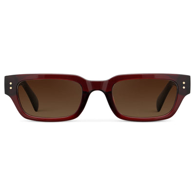Red Garnet / Brown Gold Gradient Lens || Front view of Women's Rectangular Polarized Sunglasses with Red Garnet Frame and Brown Gold Gradient Lenses on a white background