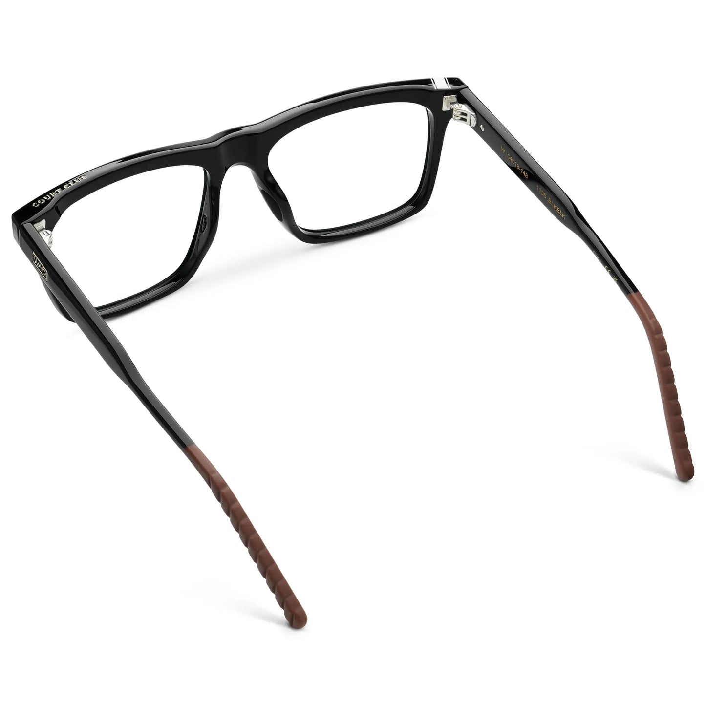 Black || Back view of Men's Classic Rectangular Prescription Eyeglasses with Black Frame and Clear Lens on a white background