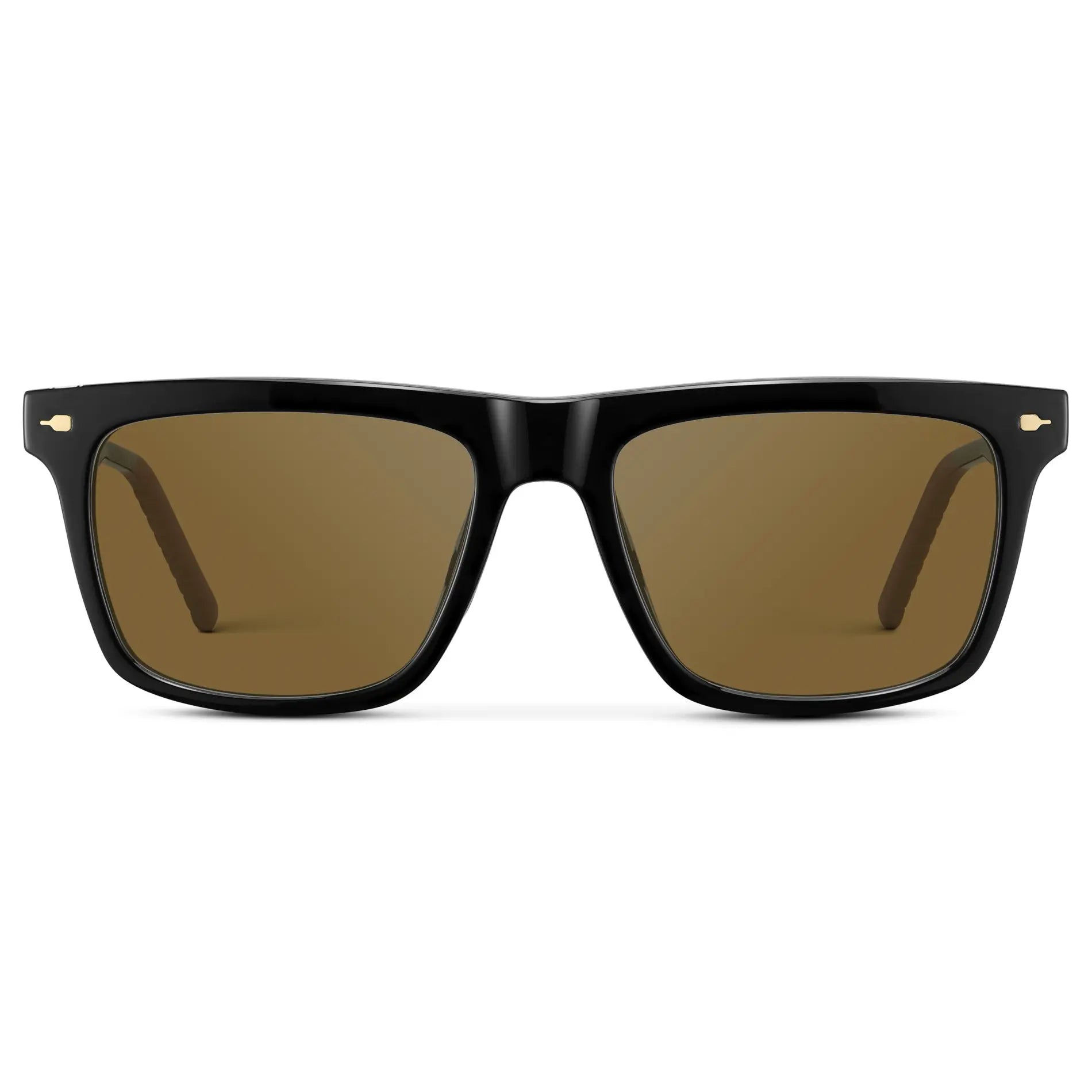 Black / Amber || Men's Classic Rectangular Prescription Sunglasses with Black Frame and Brown Lens on a white background