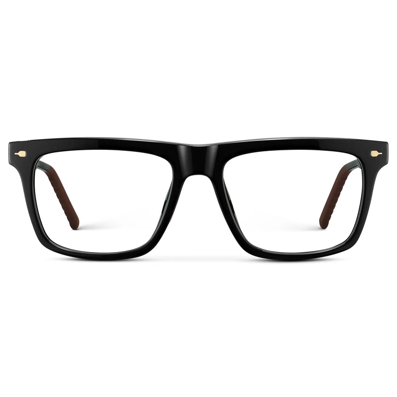 Black || Men's Classic Rectangular Prescription Eyeglasses with Black Frame and Clear Lens on a white background
