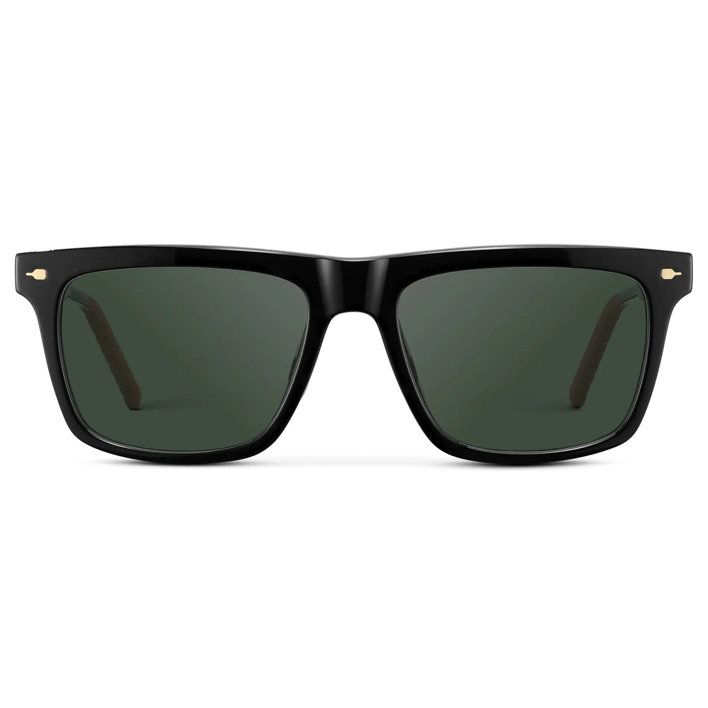Black / G15 || Men's Classic Rectangular Prescription Sunglasses with Black Frame and Green Lens on a white background
