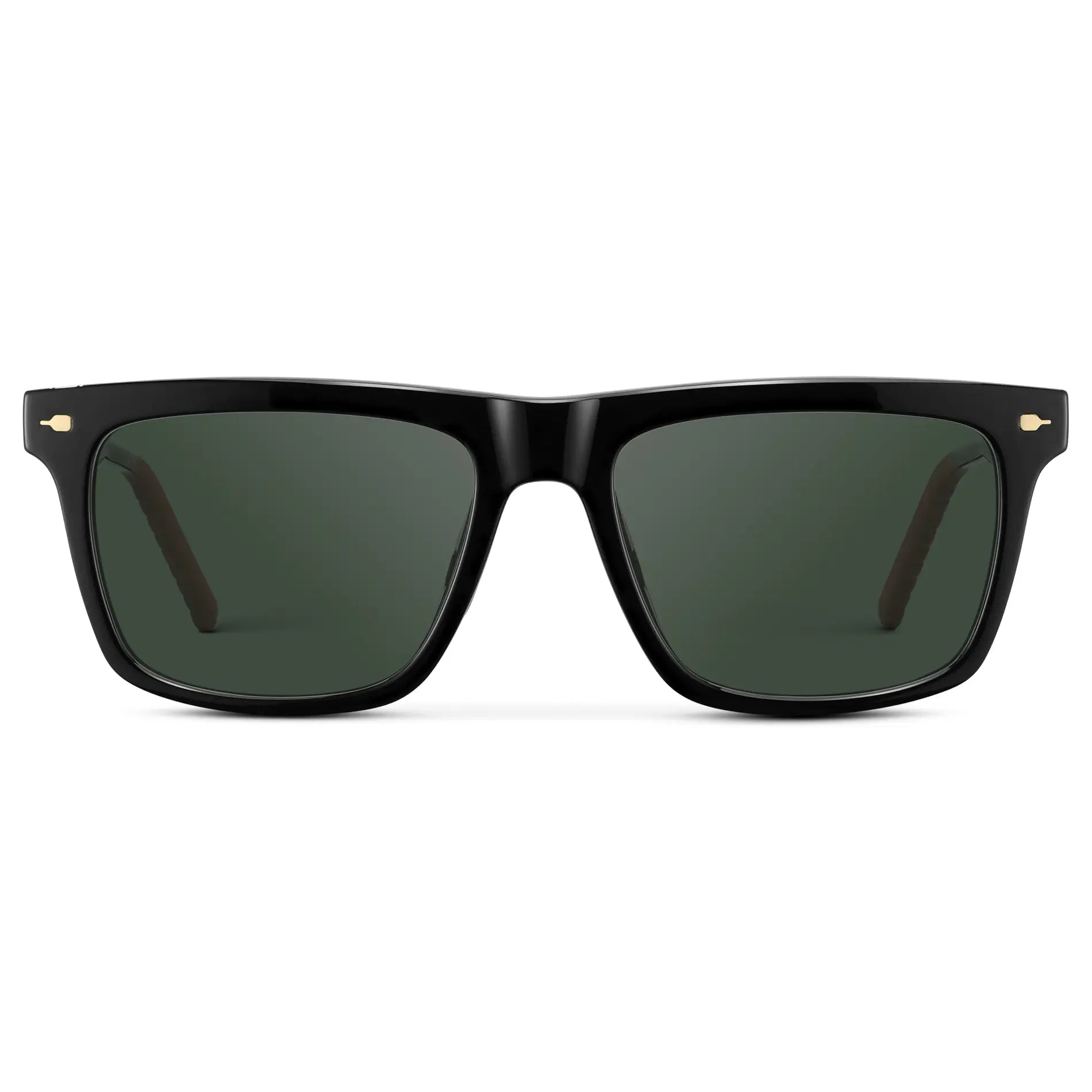 Black / G15 || Men's Classic Rectangular Prescription Sunglasses with Black Frame and Green Lens on a white background