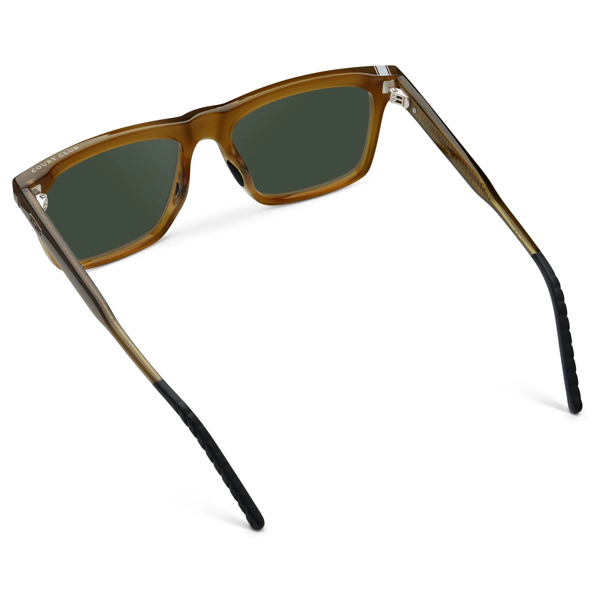 Dune Brown / G15 || Back view of Men's Classic Rectangular Prescription Sunglasses with Dune Brown Frame and Green Lens on a white background