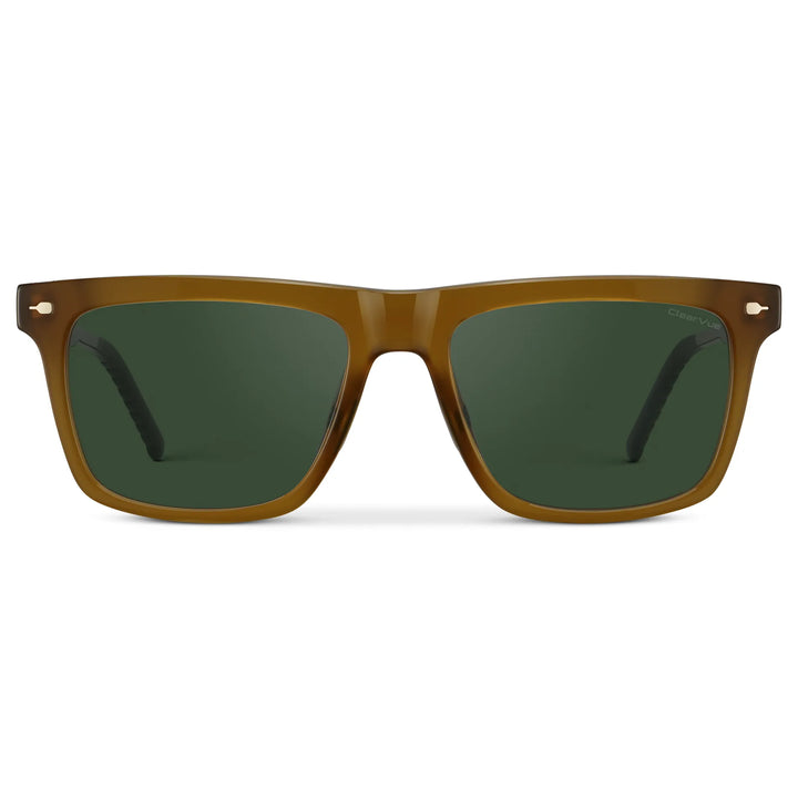 Dune Brown / Smoke Green Lens || Men's Classic Rectangular Sunglasses with Dune Brown Frame and Smoke Green Lens on a white background