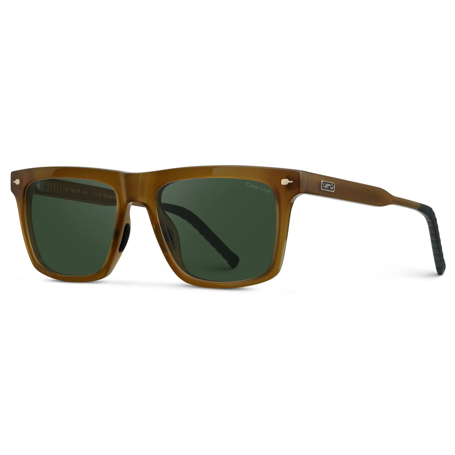 Dune Brown / Smoke Green Lens || Side view of Men's Classic Rectangular Sunglasses with Dune Brown Frame and Smoke Green Lens on a white background