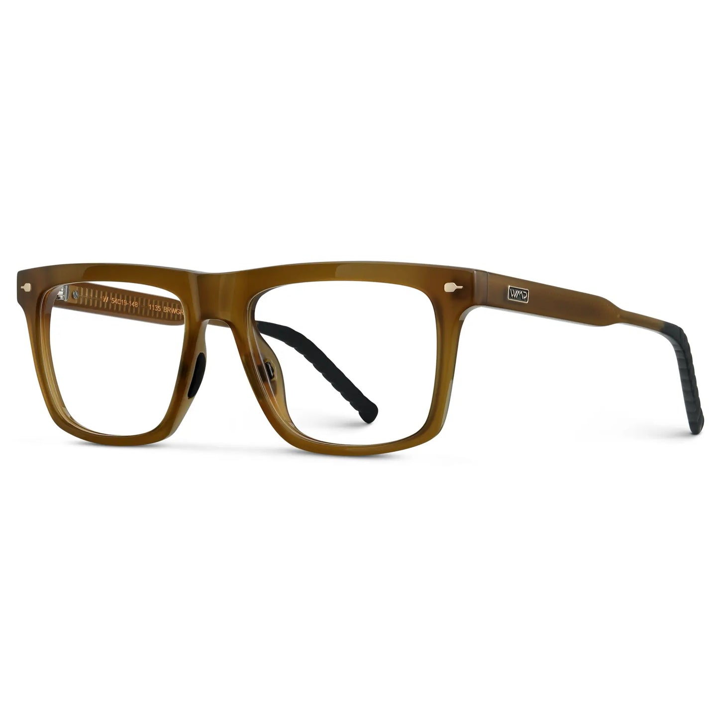 Dune Brown || Side view of Men's Classic Rectangular Prescription Eyeglasses with Dune Brown Frame and Clear Lens on a white background