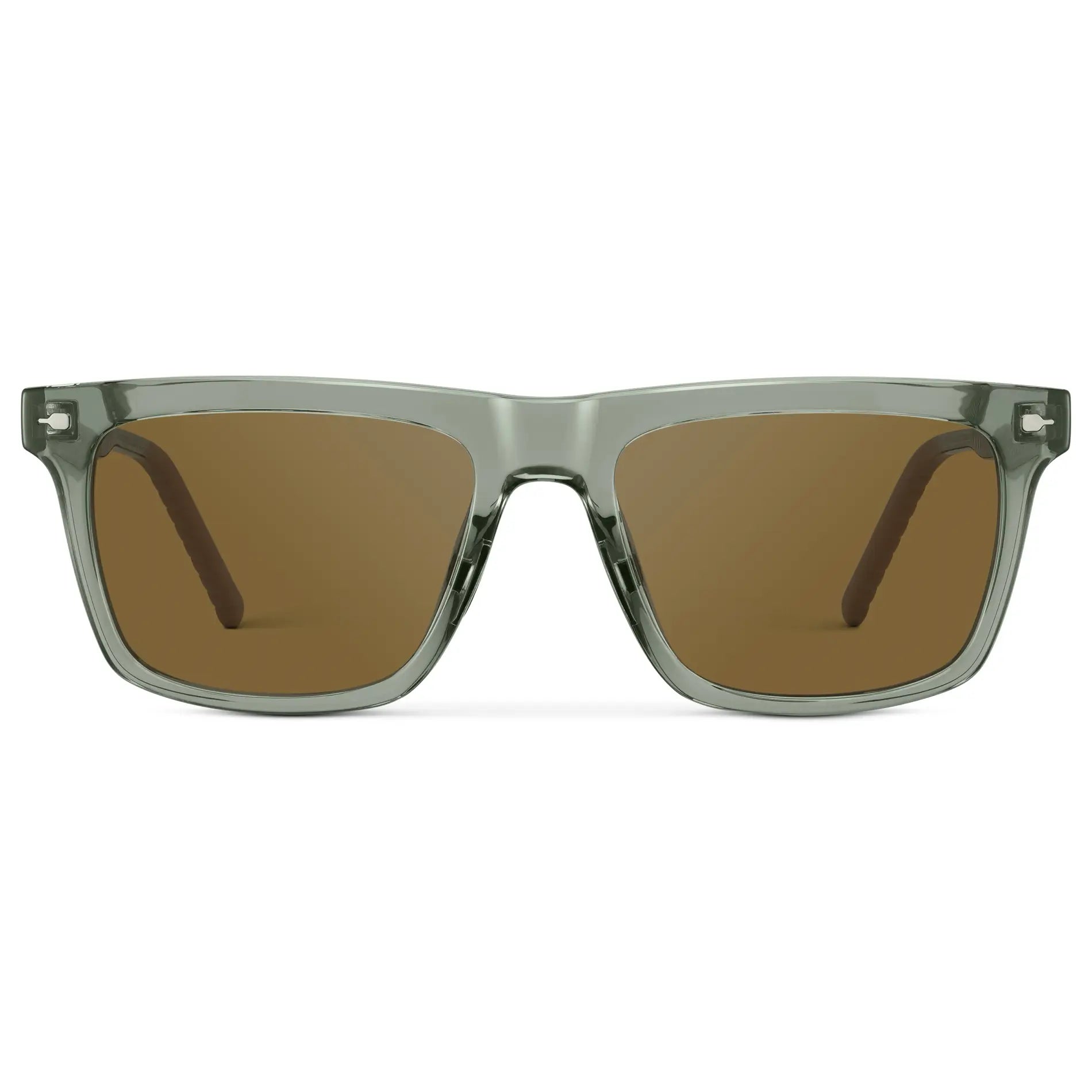 Sage Green / Amber || Men's Classic Rectangular Prescription Sunglasses with Sage Green Frame and Brown Lens on a white background