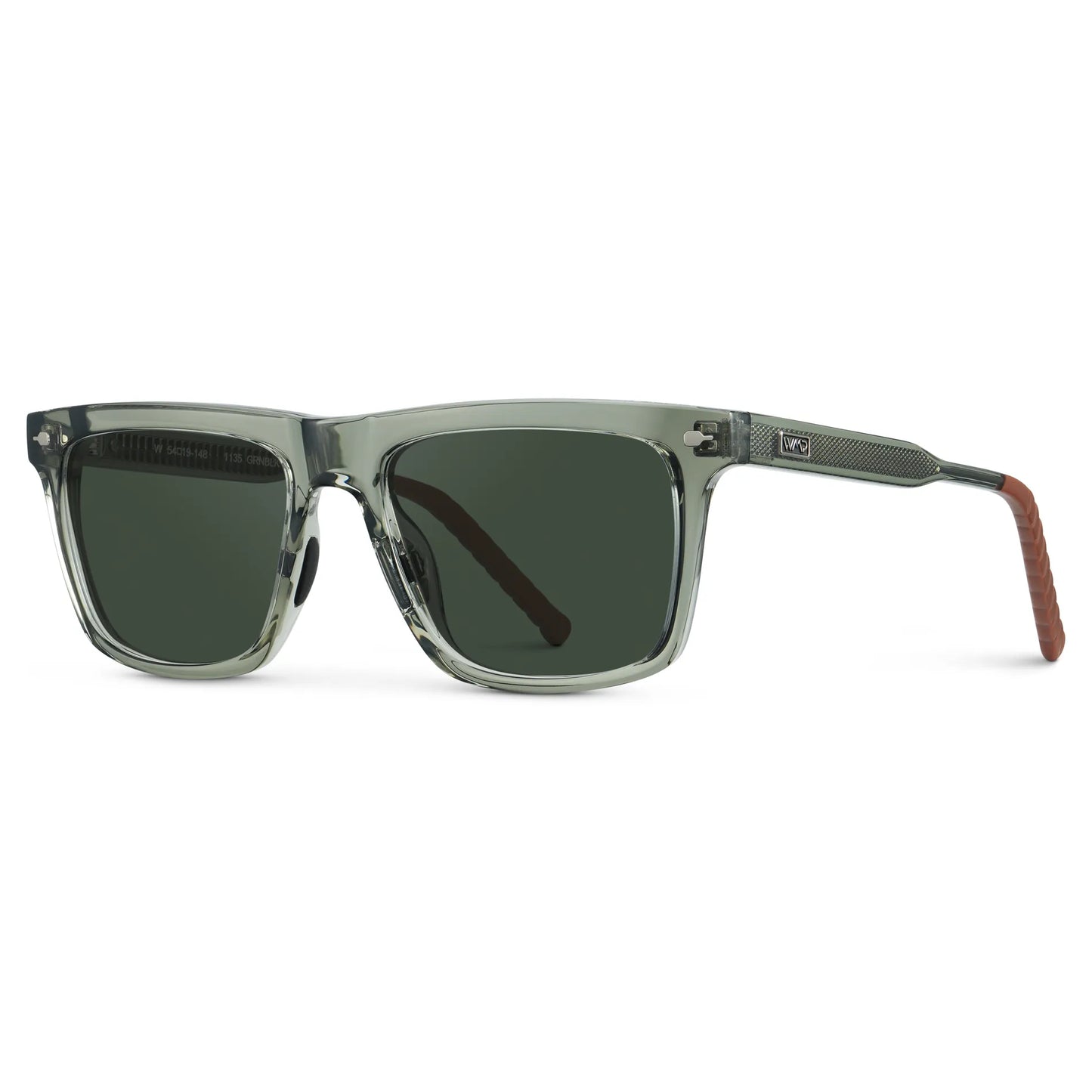 Sage Green / G15 || Side view of Men's Classic Rectangular Prescription Sunglasses with Sage Green Frame and Green Lens on a white background