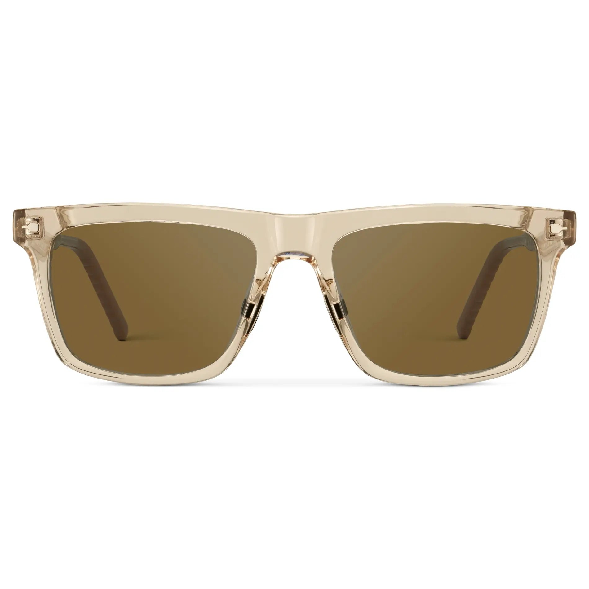 Sand Brown / Amber || Men's Classic Rectangular Sunglasses with Sand Brown Frame and Brown Lens on a white background