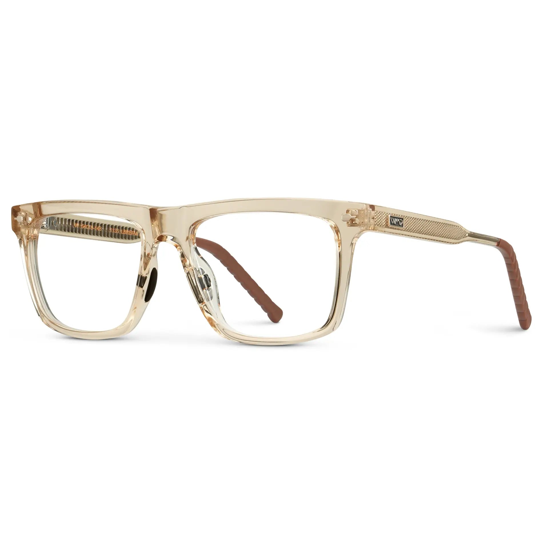 Sand Brown || Side view of Men's Classic Rectangular Prescription Eyeglasses with Sand Brown Frame and Clear Lens on a white background