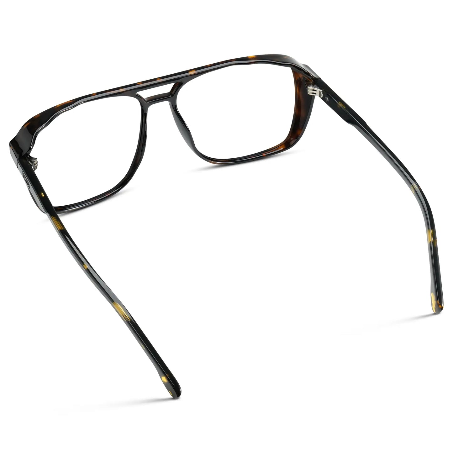 Obsidian Gold Tortoise || Back view of Obsidian Gold Tortoise Square Aviator Prescription Glasses with Clear Lenses on a white background