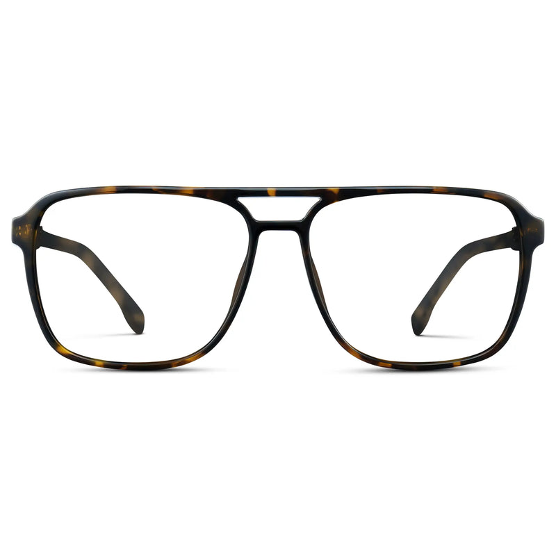 Obsidian Gold Tortoise || Obsidian Gold Tortoise Square Aviator Prescription Glasses with Clear Lenses on a white background