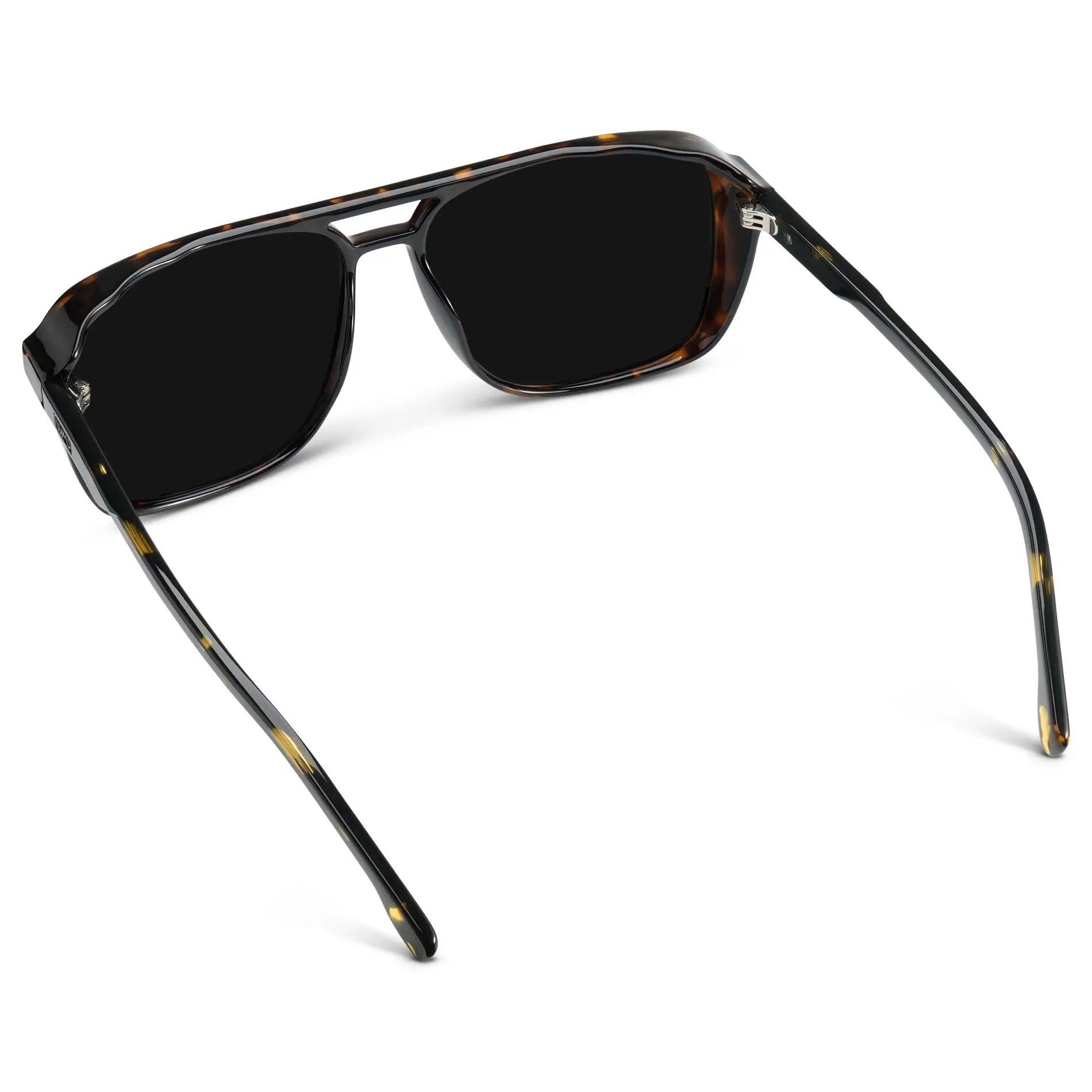 Obsidian Gold Tortoise / Triple Black Lens || Back view of Obsidian Gold Tortoise Square Aviator Sunglasses with Black Polarized Lenses
