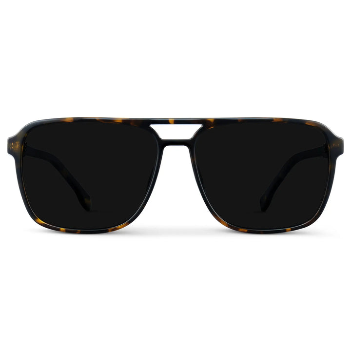 Obsidian Gold Tortoise / Triple Black Lens || Obsidian Gold Tortoise Square Aviator Sunglasses with Black Polarized Lenses