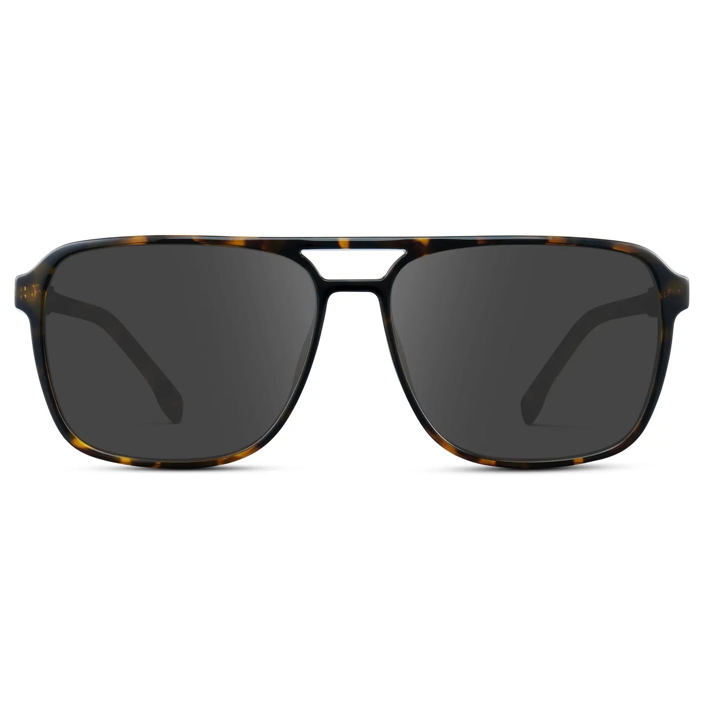 Obsidian Gold Tortoise / Grey || Obsidian Gold Tortoise Square Aviator Prescription Sunglasses with Grey Lenses on a white background