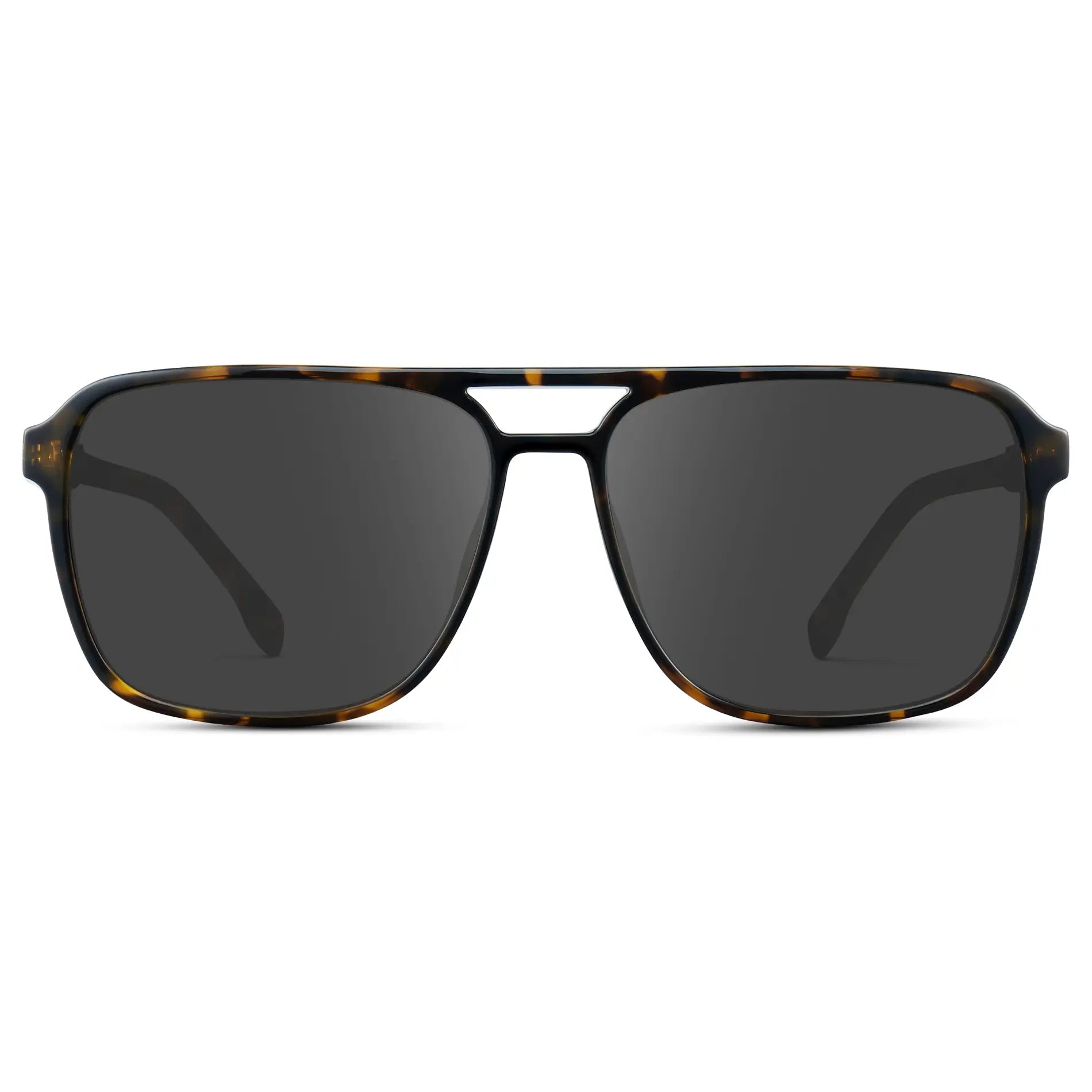 Obsidian Gold Tortoise / Grey || Obsidian Gold Tortoise Square Aviator Prescription Sunglasses with Grey Lenses on a white background