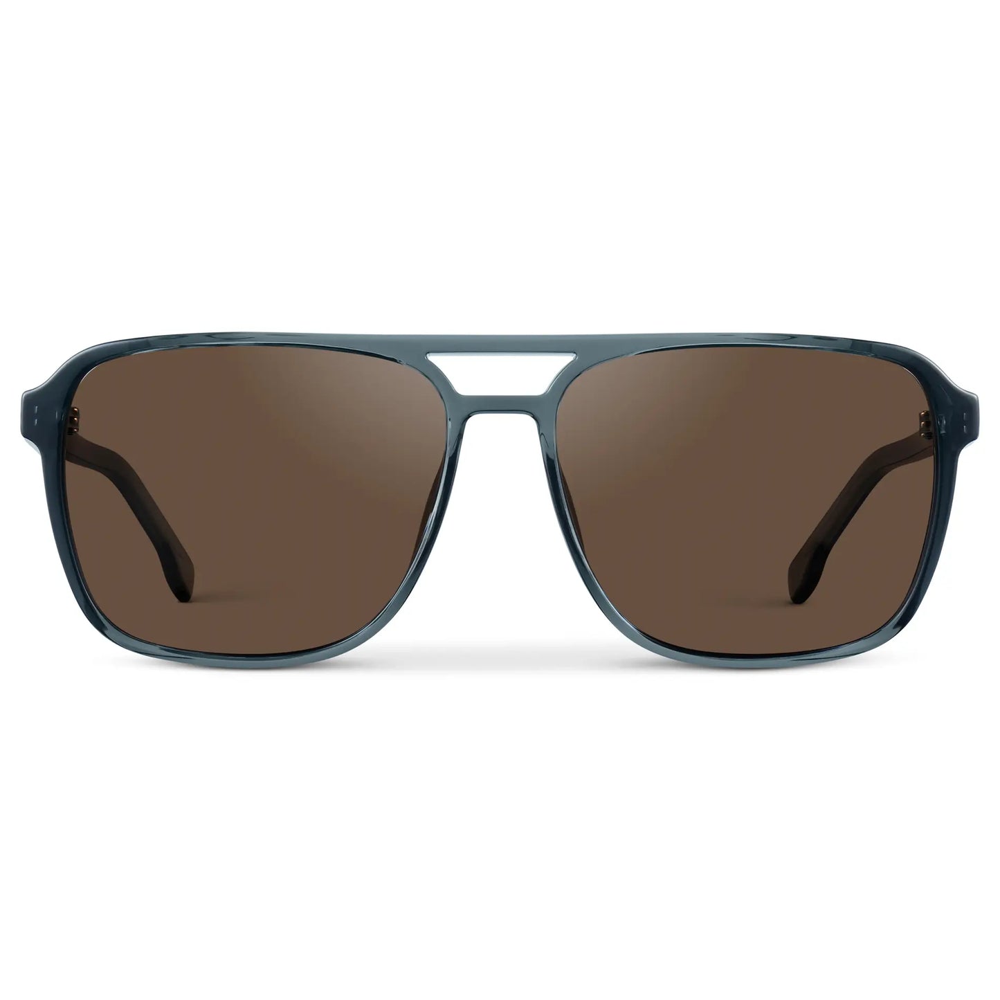 Stone Blue / Brown Lens || Stone Blue Square Aviator Sunglasses with Brown Polarized Lenses on a white background