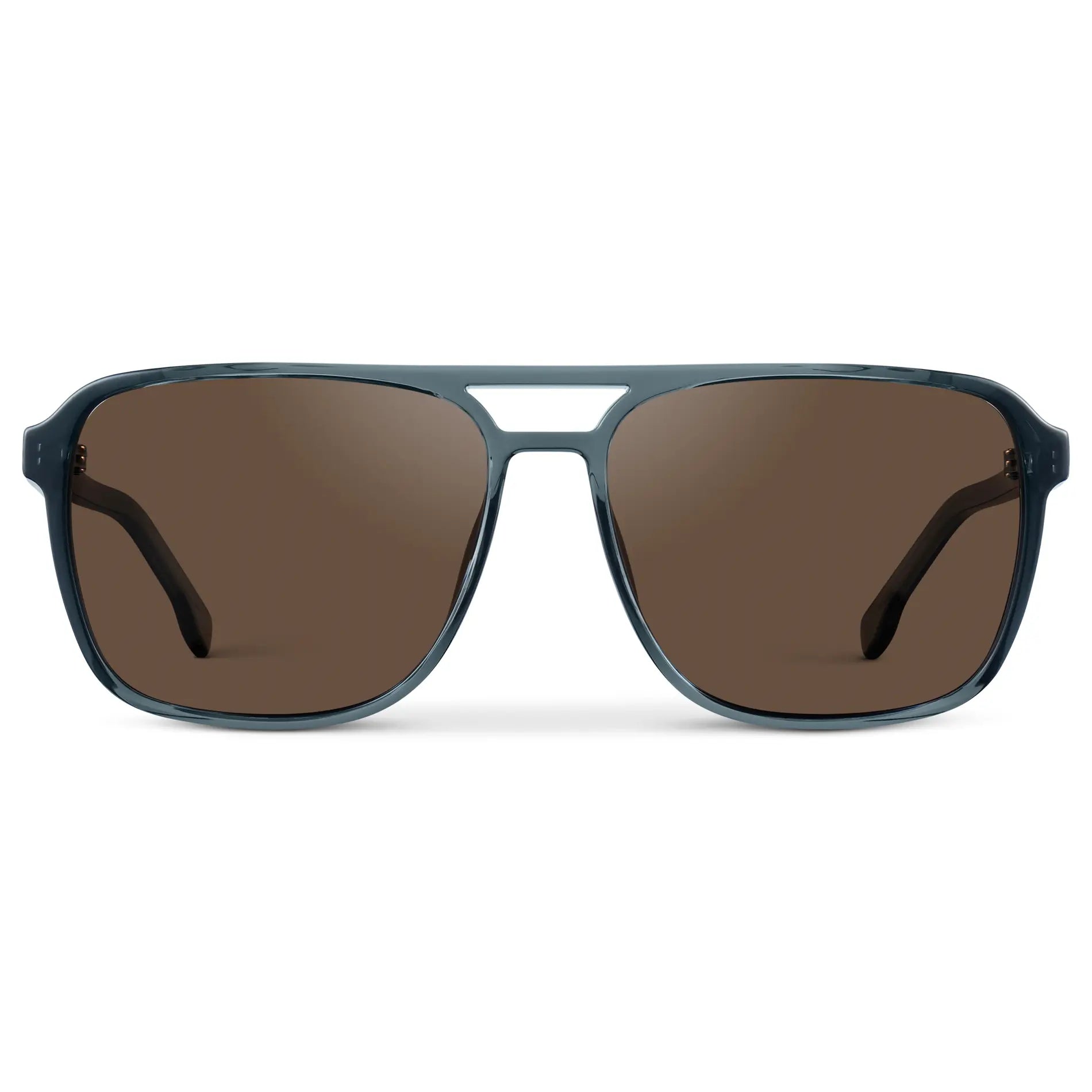 Stone Blue / Brown Lens || Stone Blue Square Aviator Sunglasses with Brown Polarized Lenses on a white background