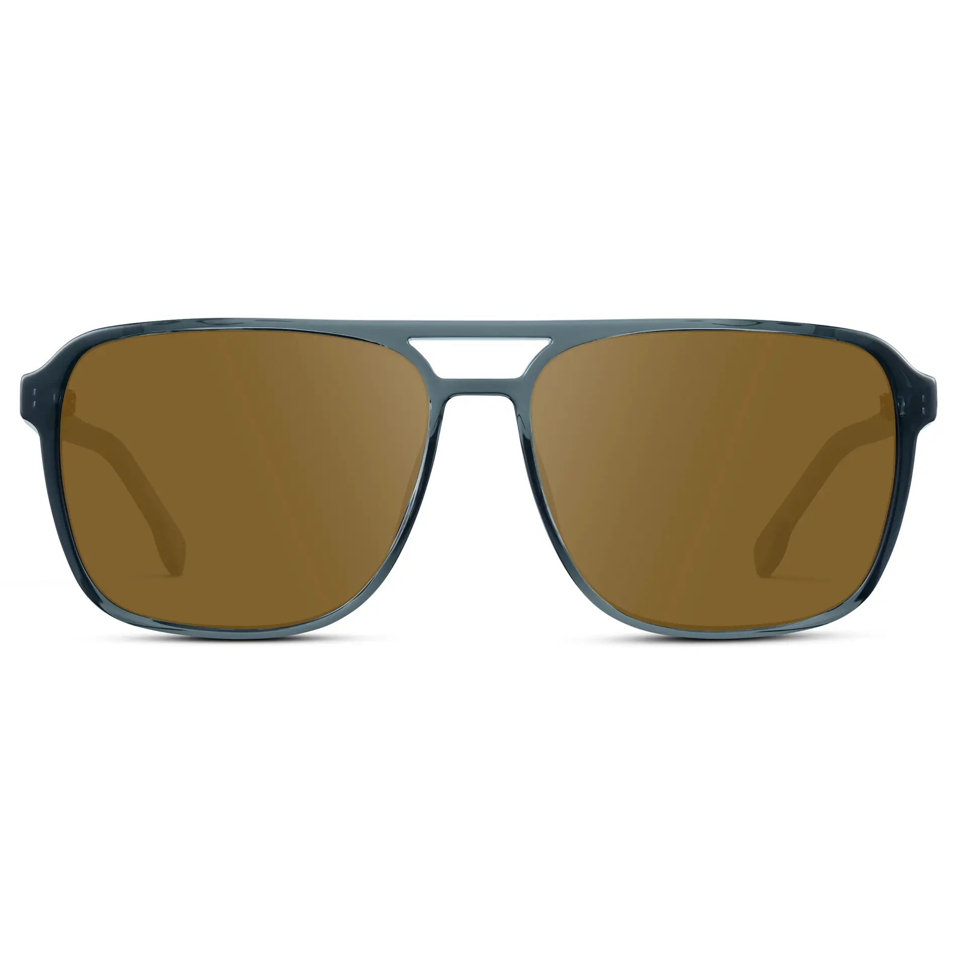 Stone Blue / Amber || Stone Blue Men's Square Aviator Prescription Sunglasses with Brown Lenses on a white background