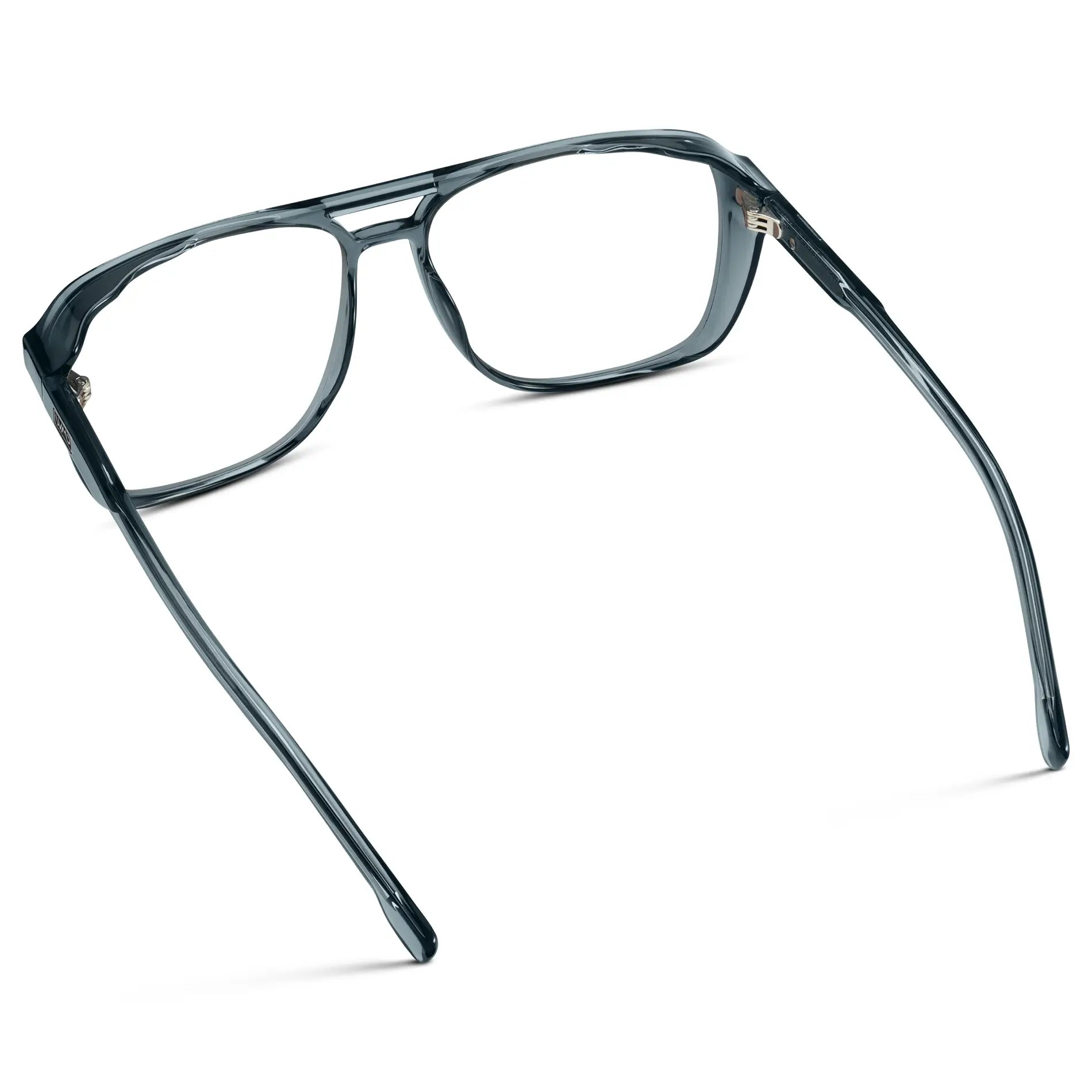 Stone Blue || Back view of Stone Blue Men's Square Aviator Prescription Glasses with Clear Lenses on a white background