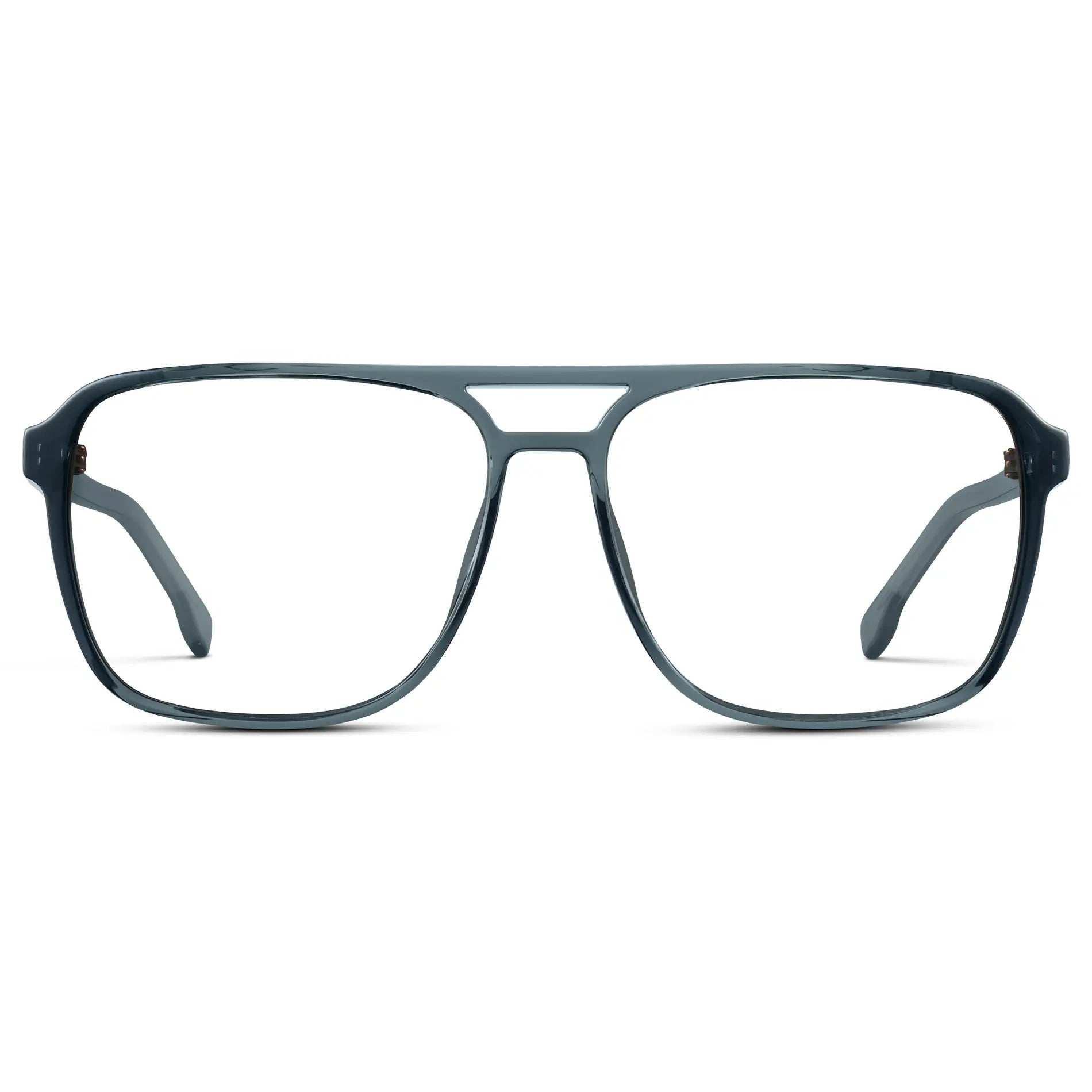 Stone Blue || Stone Blue Men's Square Aviator Prescription Glasses with Clear Lenses on a white background