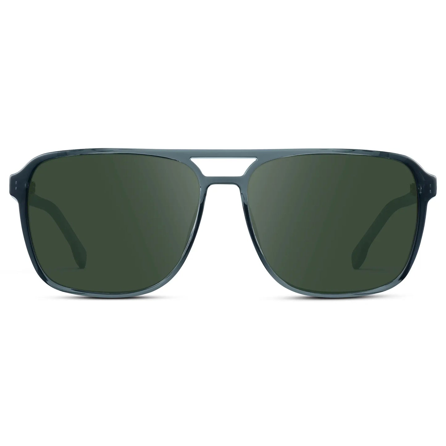 Stone Blue / G15 || Stone Blue Men's Square Aviator Prescription Sunglasses with Green Lenses on a white background