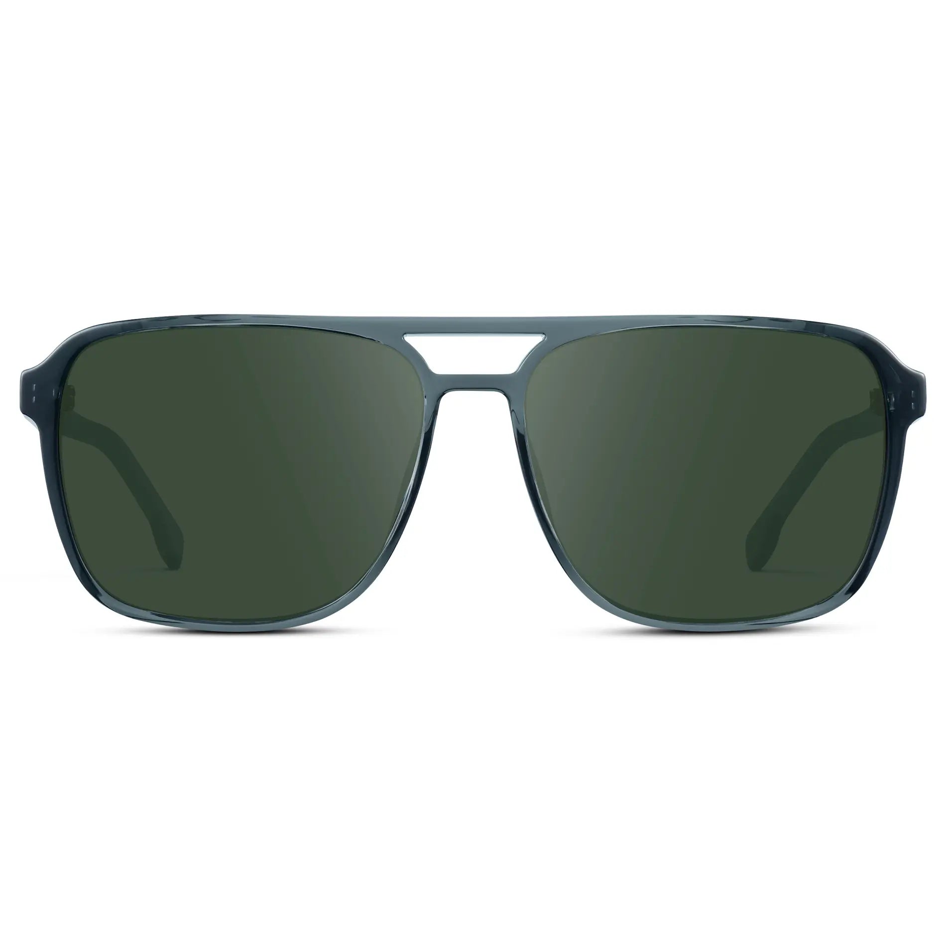 Stone Blue / G15 || Stone Blue Men's Square Aviator Prescription Sunglasses with Green Lenses on a white background