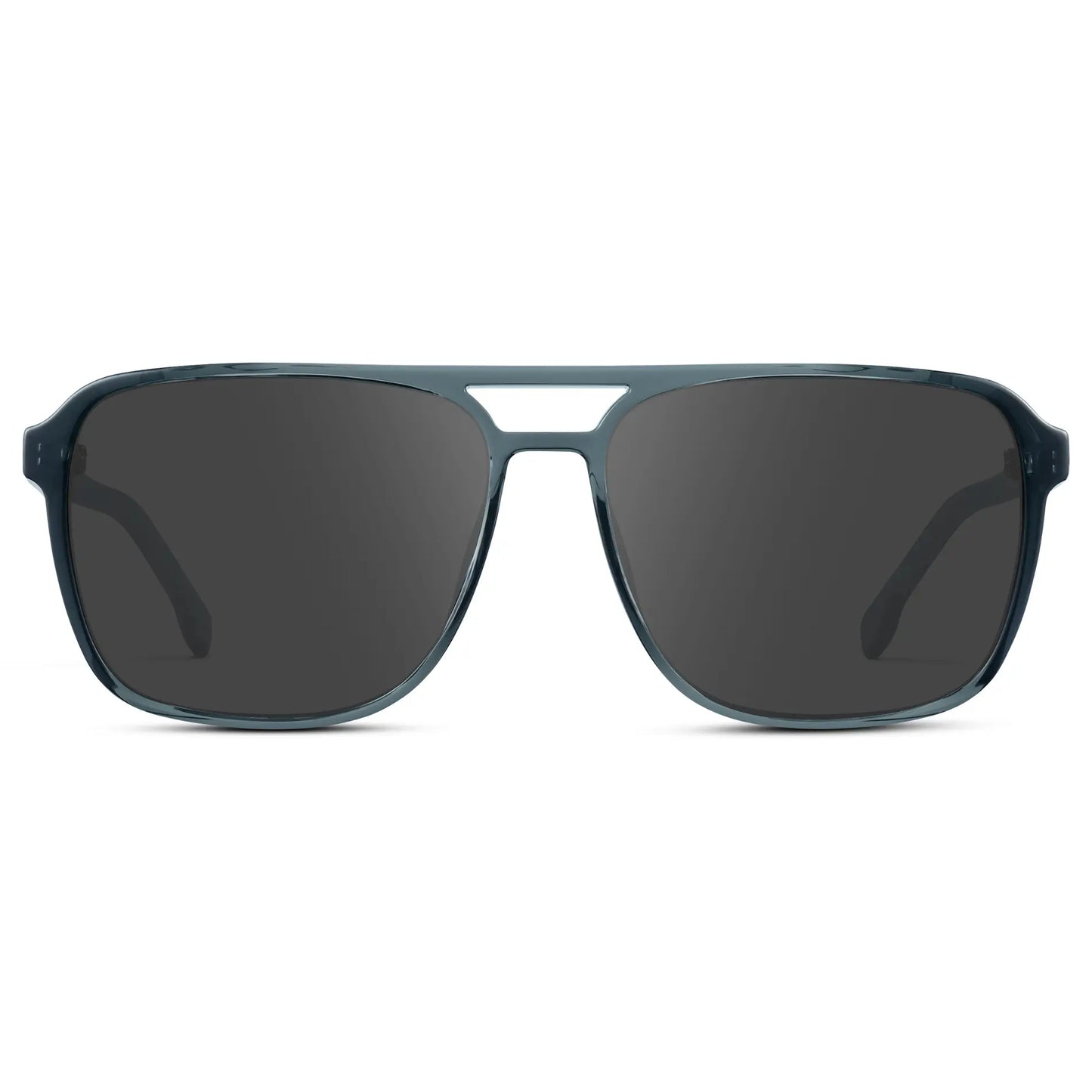 Stone Blue / Grey || Stone Blue Men's Square Aviator Prescription Sunglasses with Grey Lenses on a white background