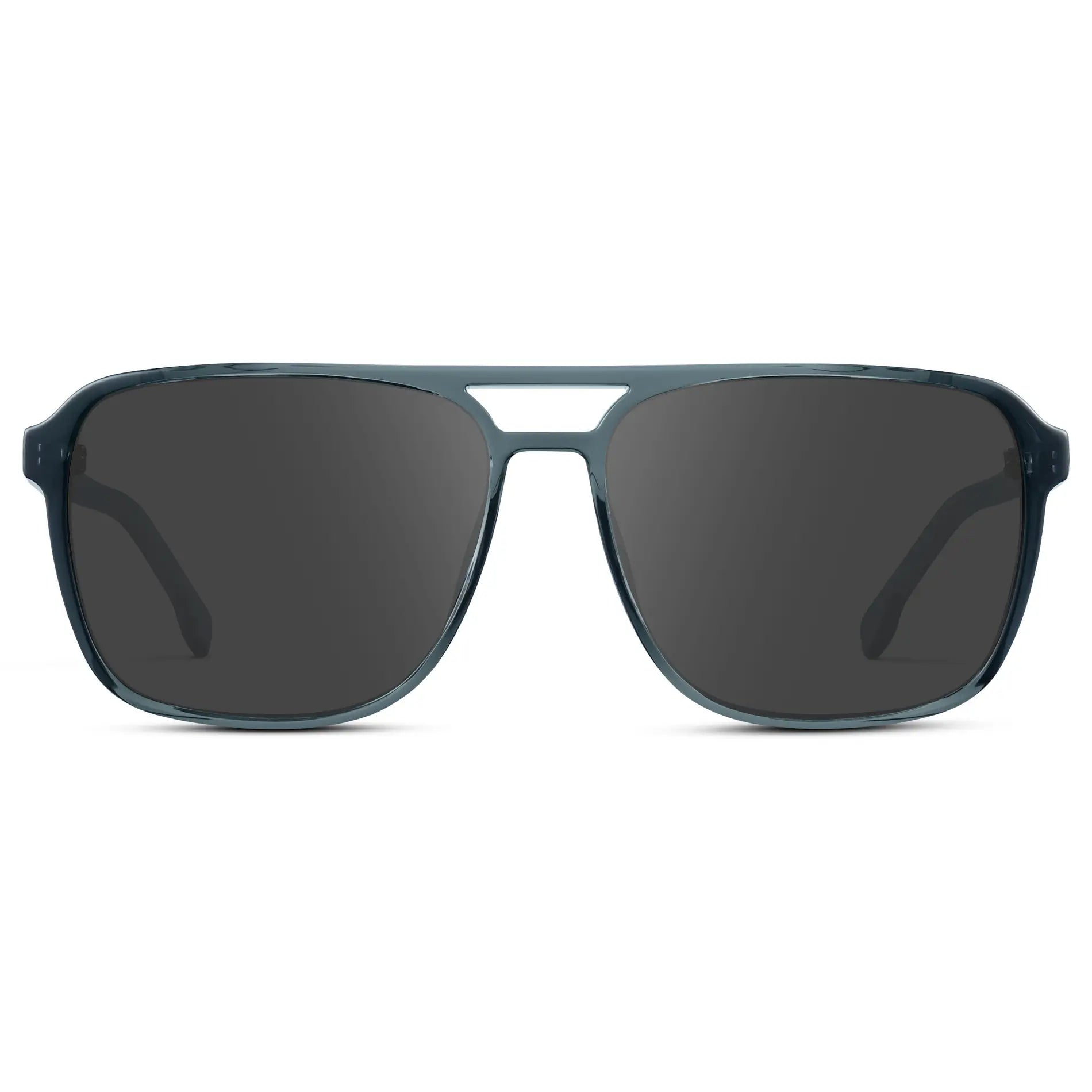 Stone Blue / Grey || Stone Blue Men's Square Aviator Prescription Sunglasses with Grey Lenses on a white background