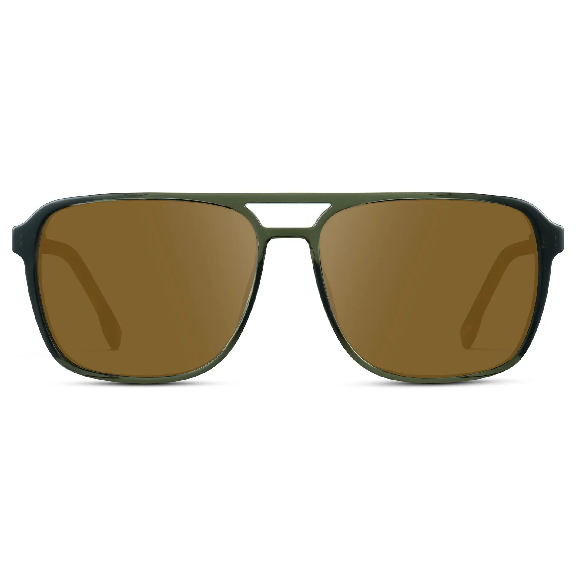 Tortoise Sage / Amber || Tortoise Sage Men's Square Aviator Prescription Sunglasses with Brown Lenses on a white background